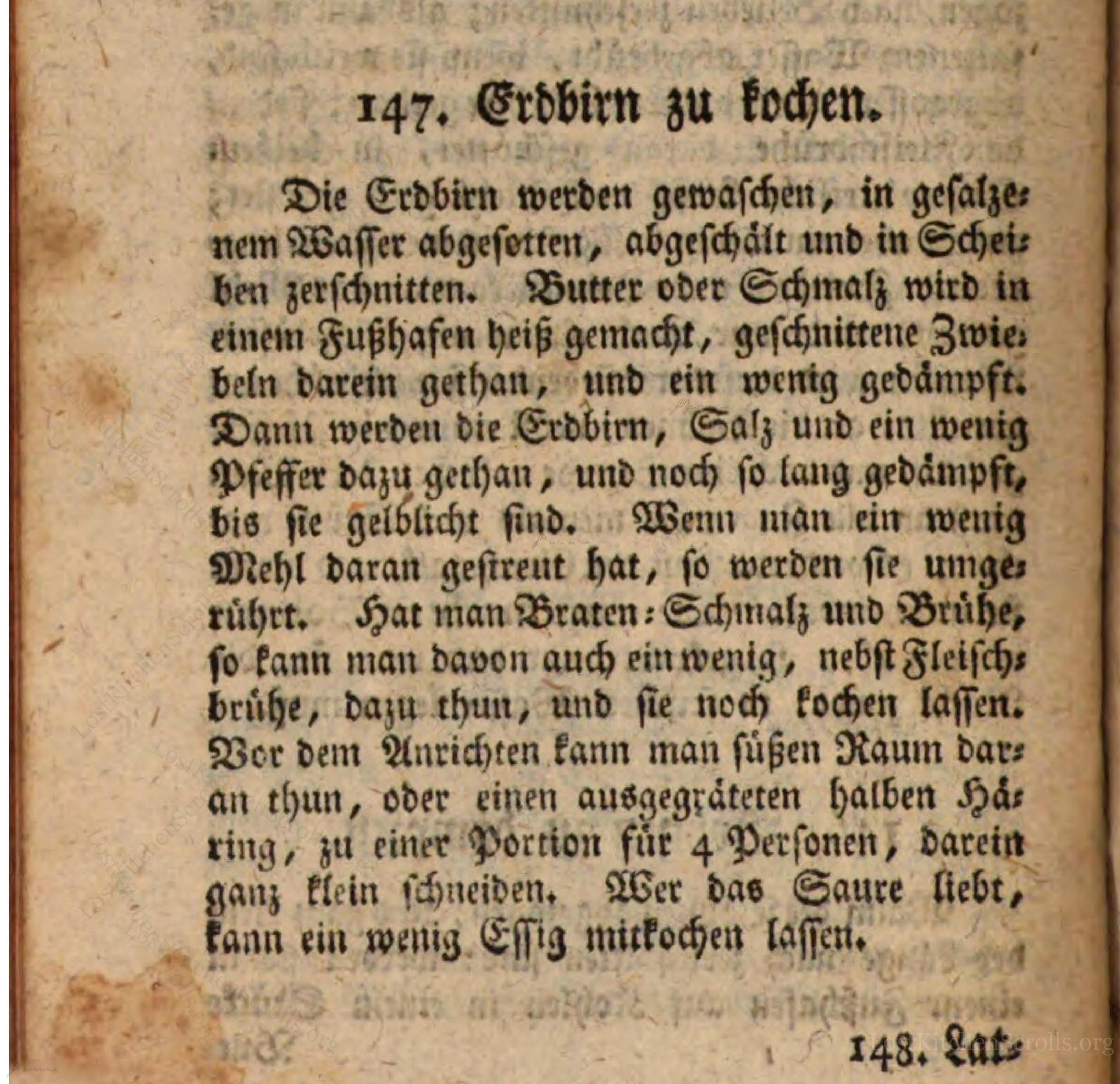 Historical recipe for Erdbirn Zu Kochen