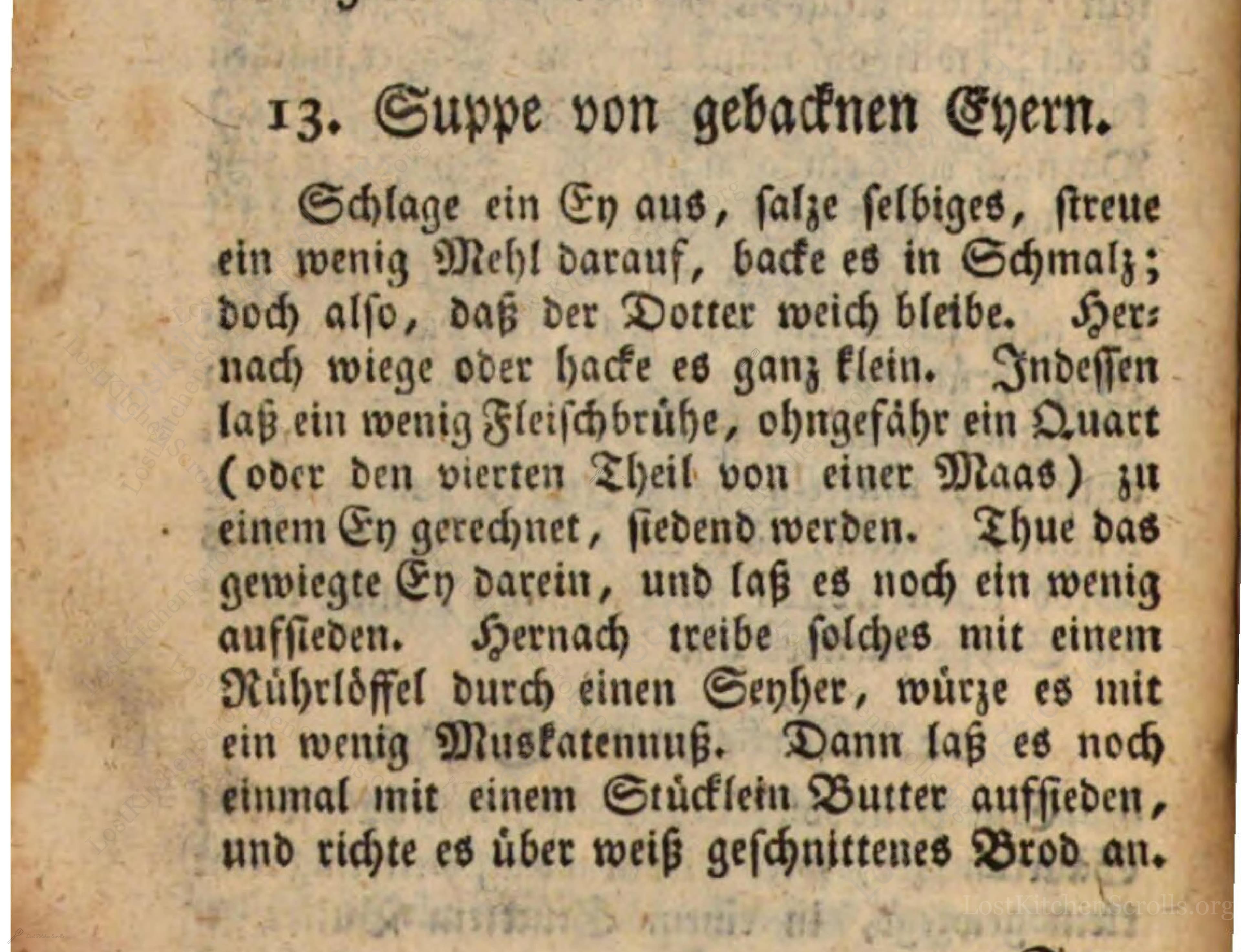 Historical recipe for Suppe Von Gebacknen Eyern