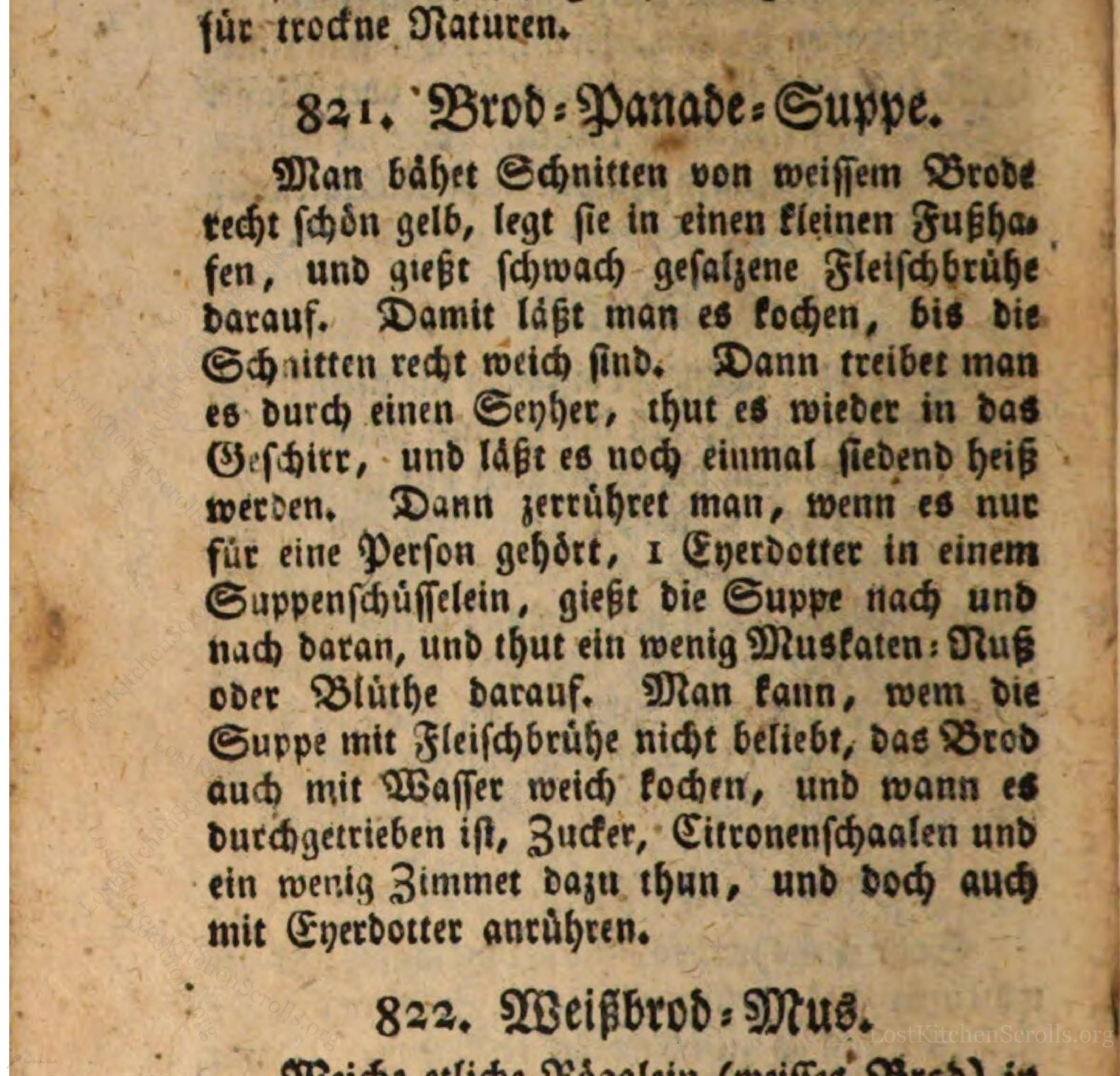 Historical recipe for Brod-Panade-Suppe