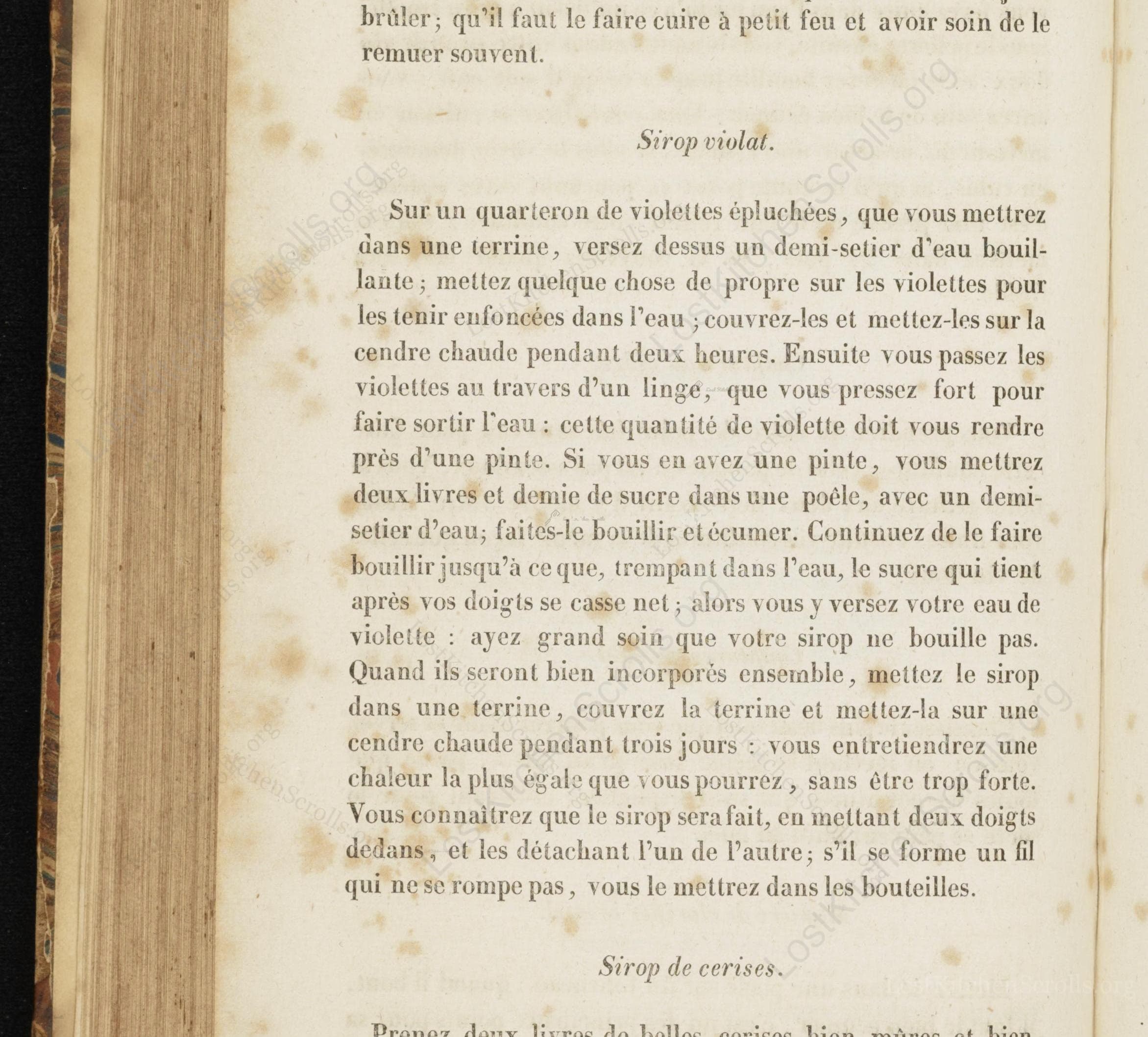 Historical recipe for Sirop Violat