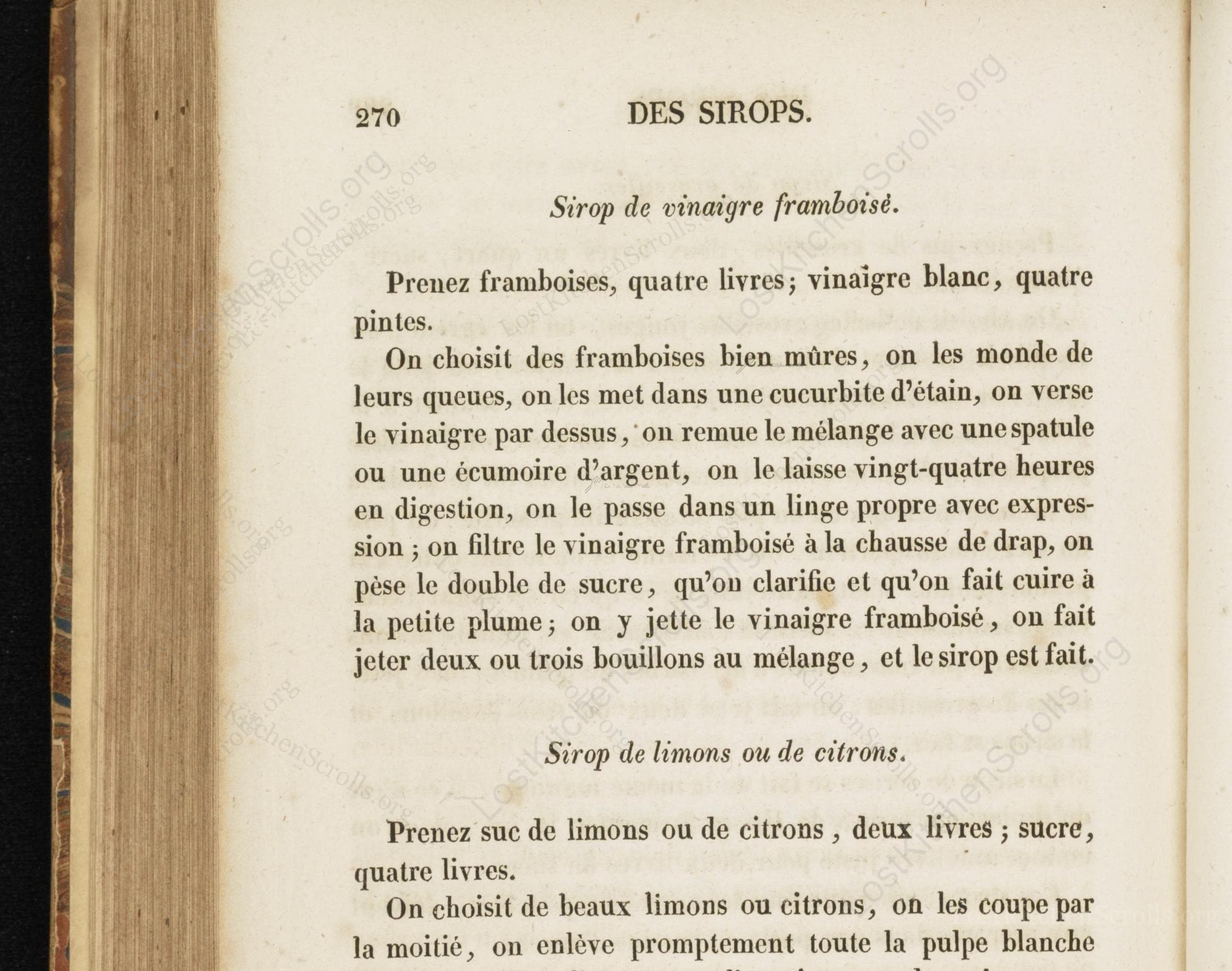 Historical recipe for Sirop De Framboises