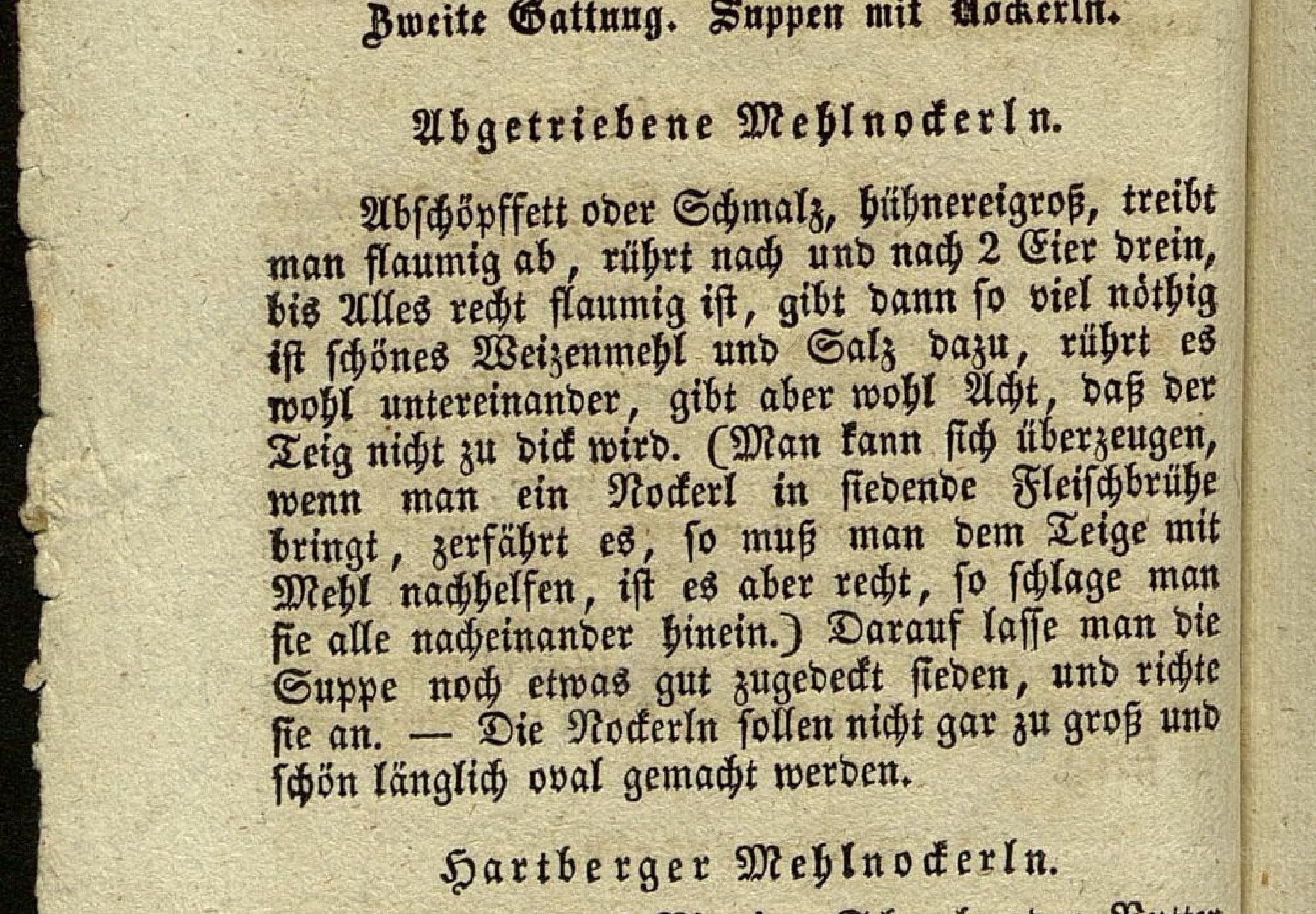 Historical recipe for Abgetriebene Mehlnockerln
