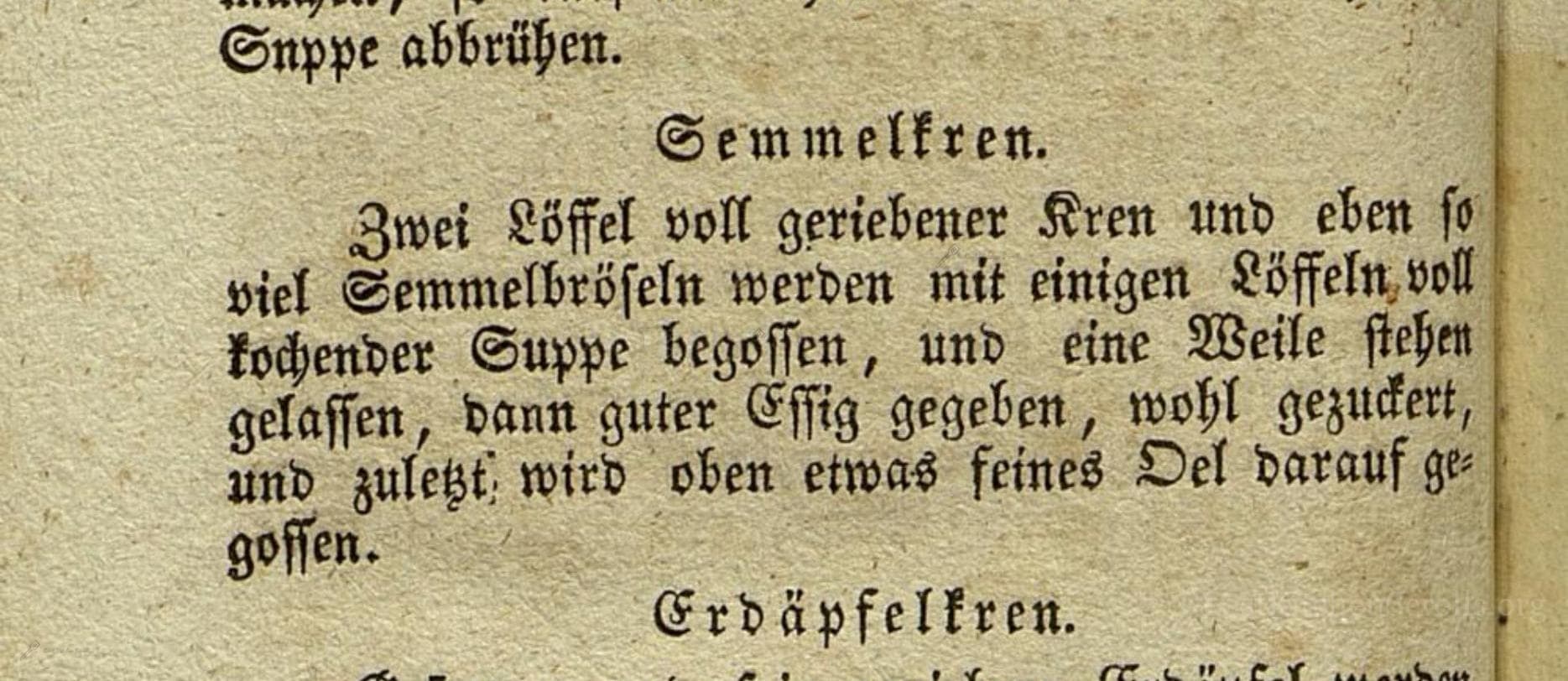 Historical recipe for Semmelkren