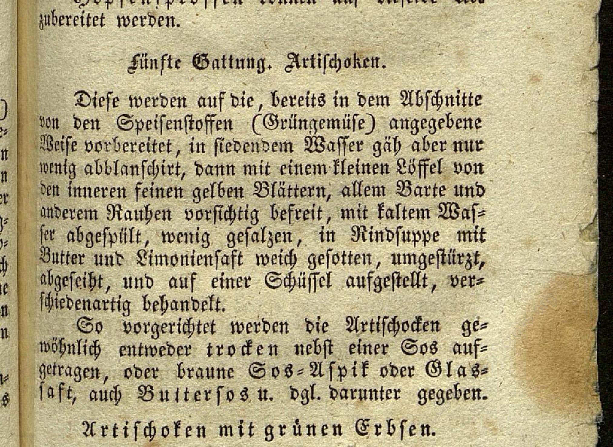 Historical recipe for Fünfte Gattung Artischoken