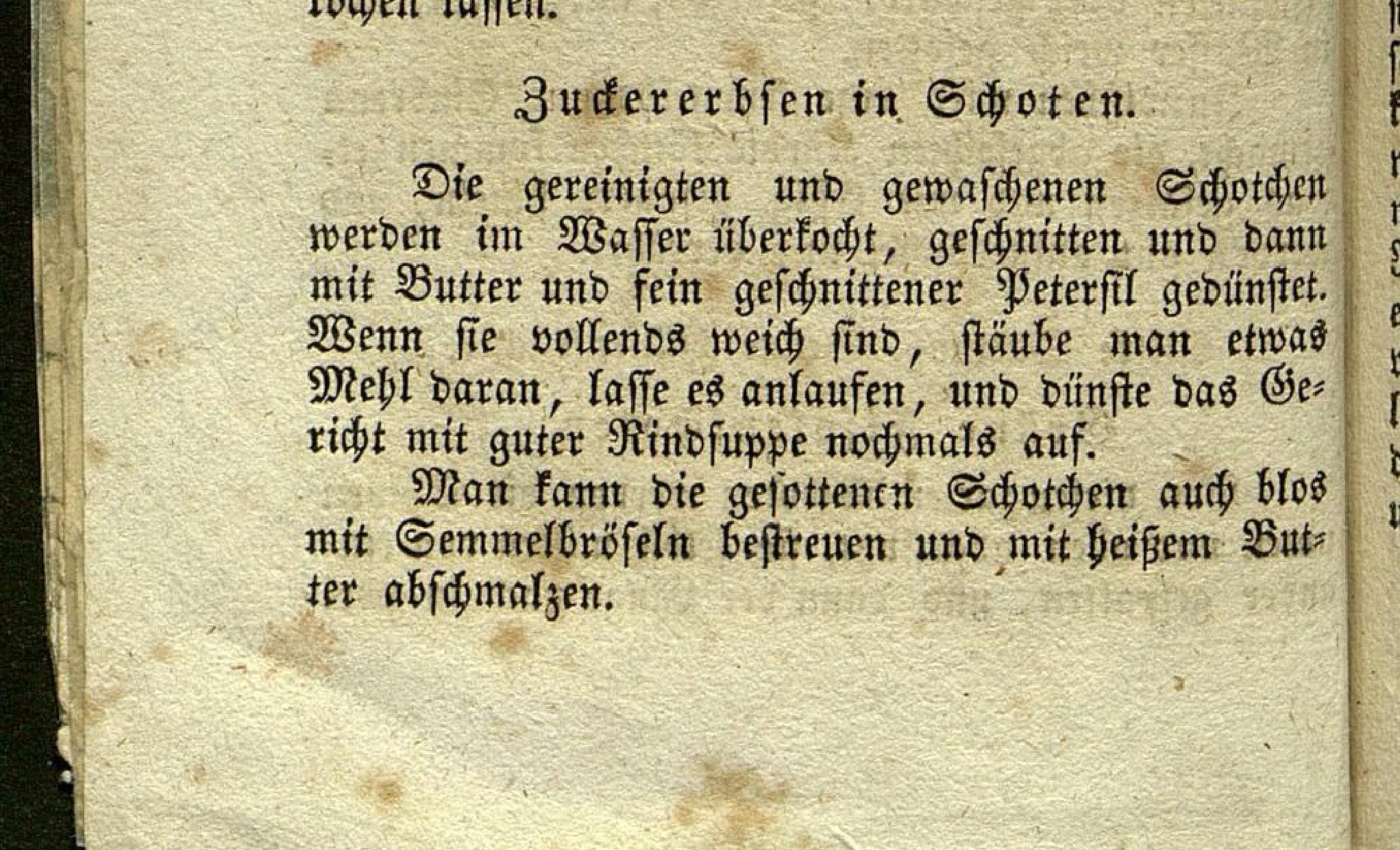 Historical recipe for Zuckererbsen In Schoten