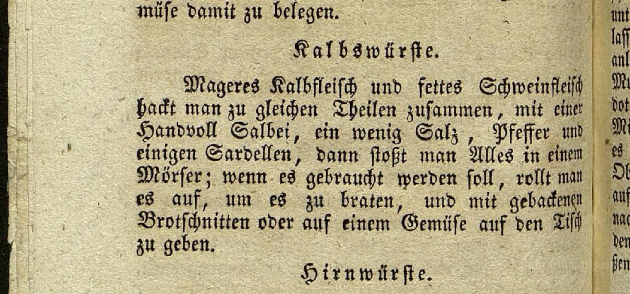 Historical recipe for Kalbs Würste