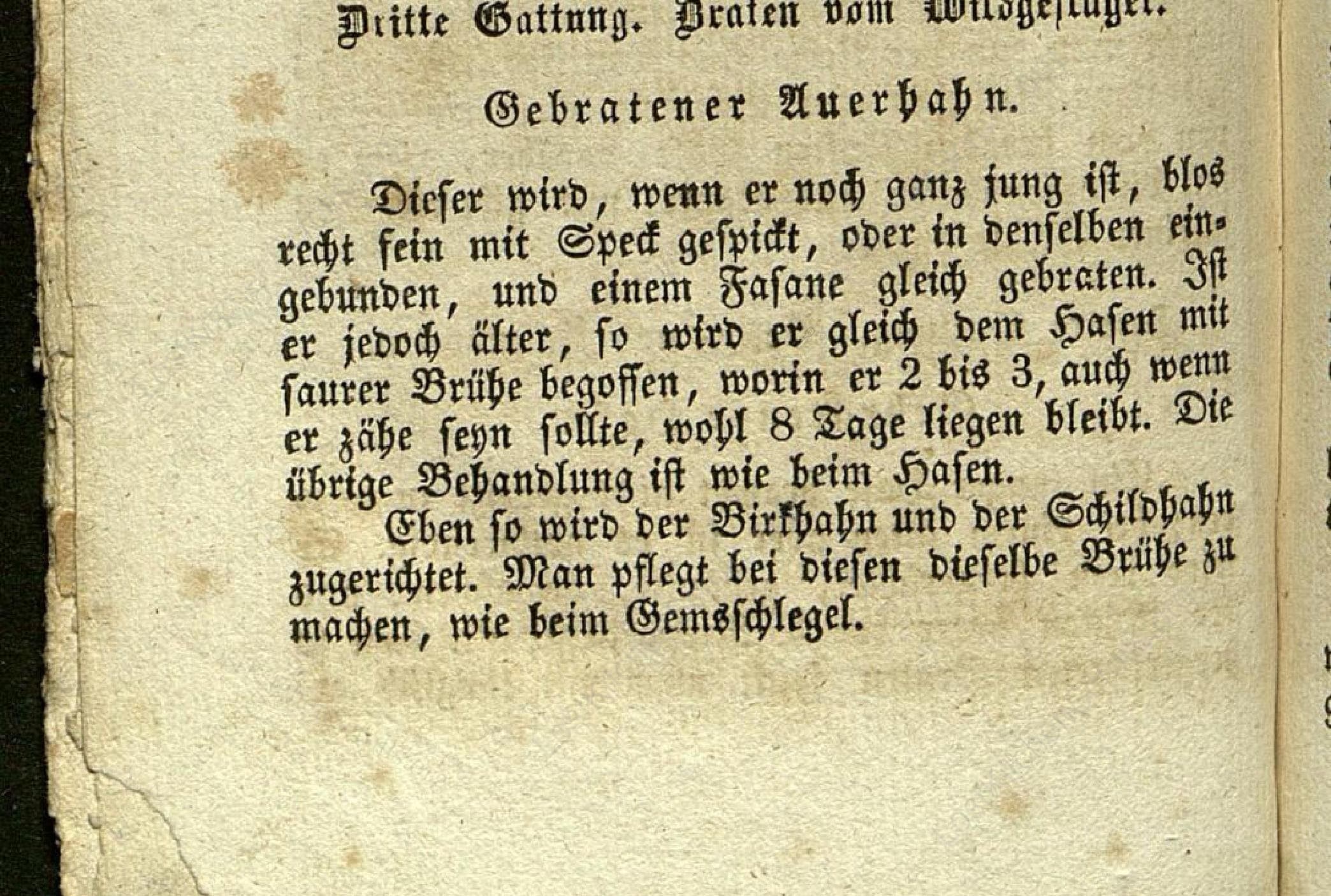 Historical recipe for Gebratener Auerhahn