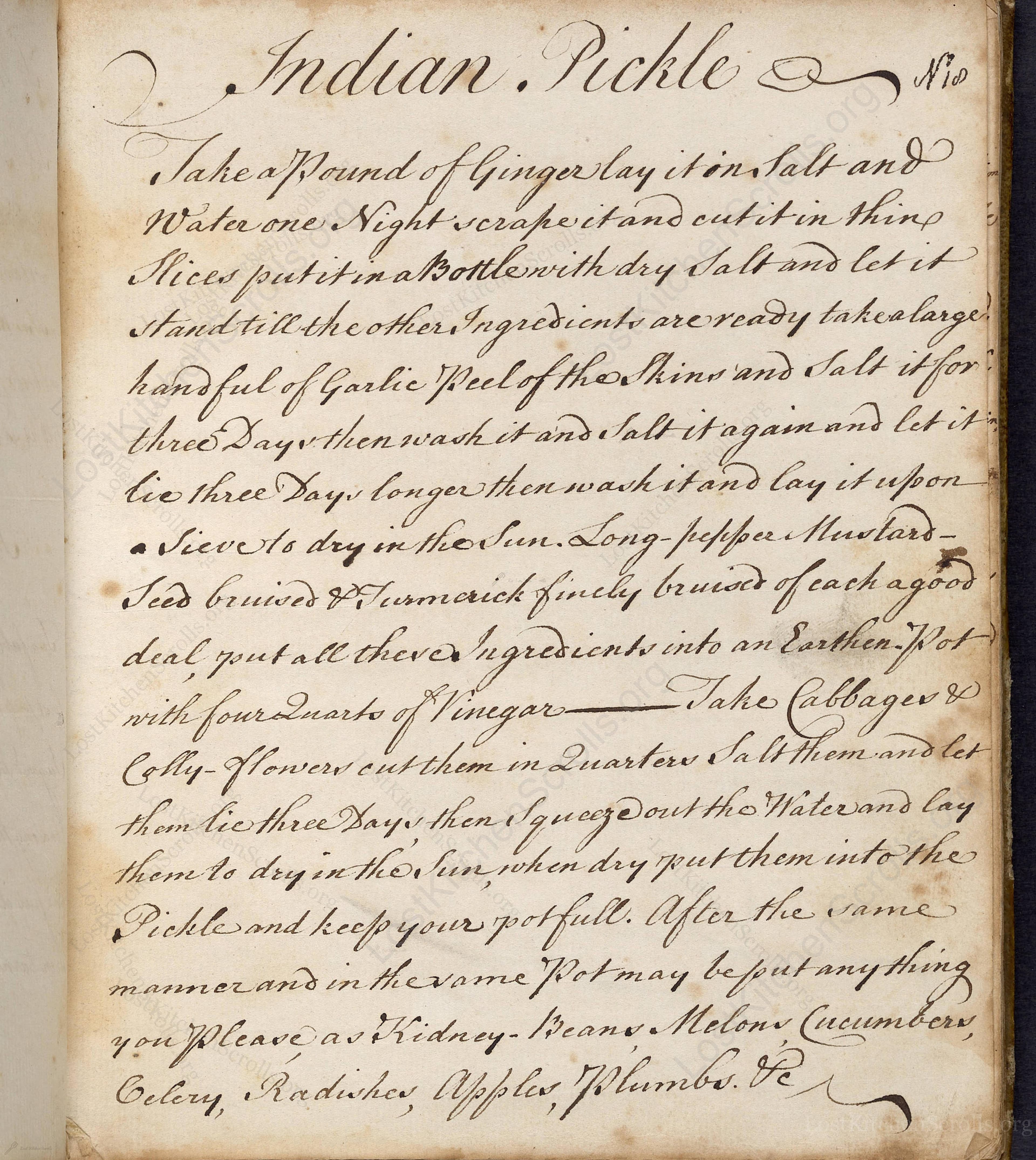 Historical recipe for Indian Pickle