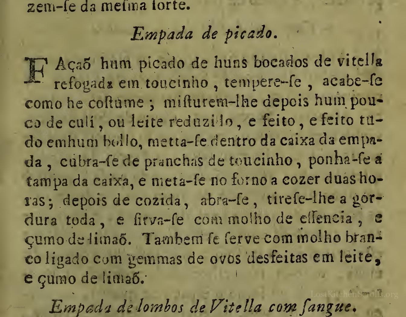 Historical recipe for Empada De Picado