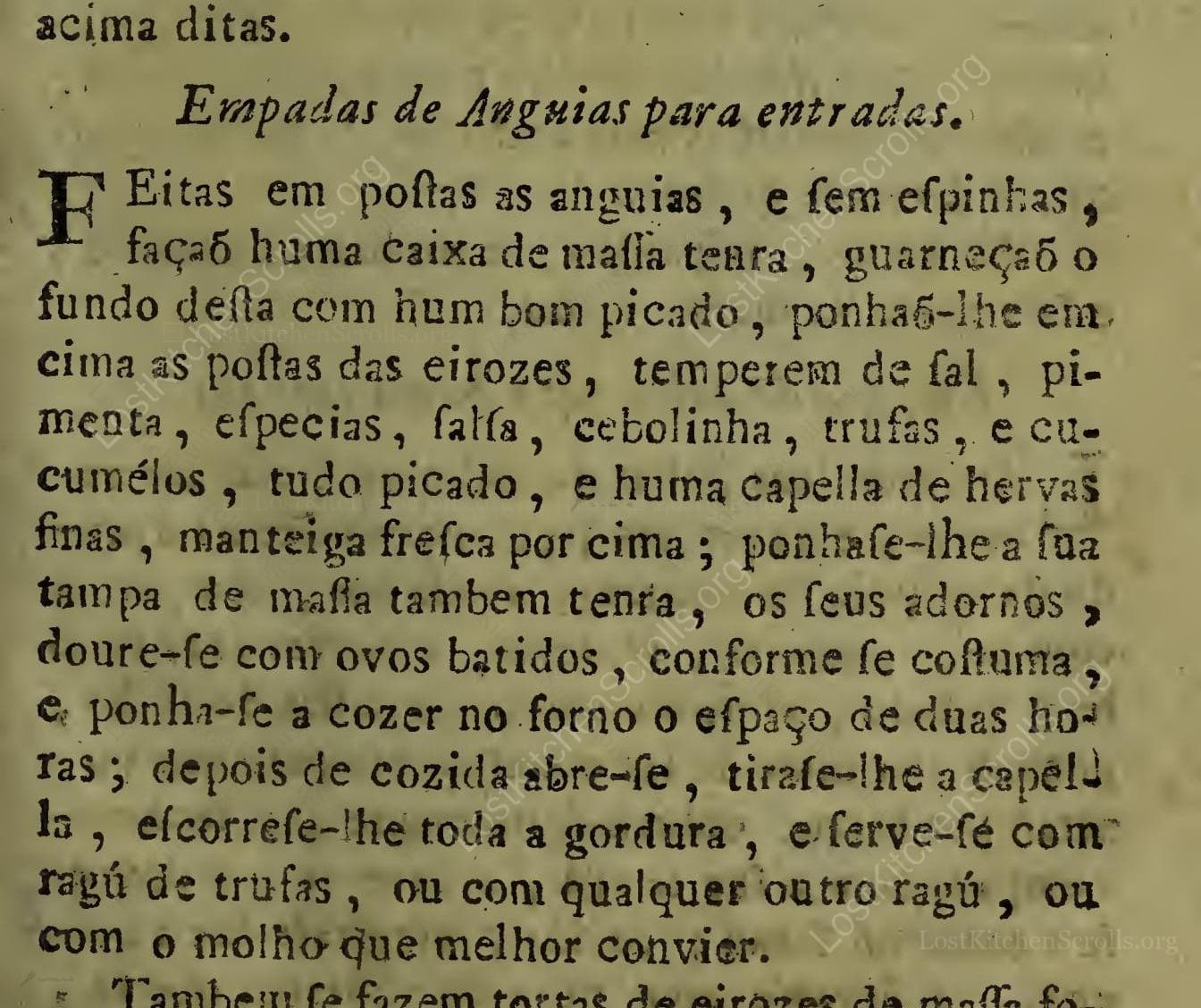 Historical recipe for Empadas De Anguias Para Entradas