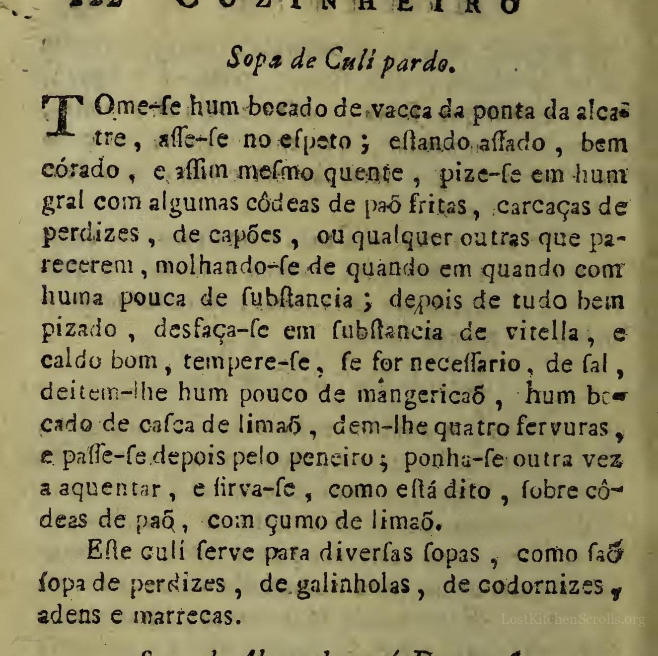 Historical recipe for Sopa De Culi Pardo