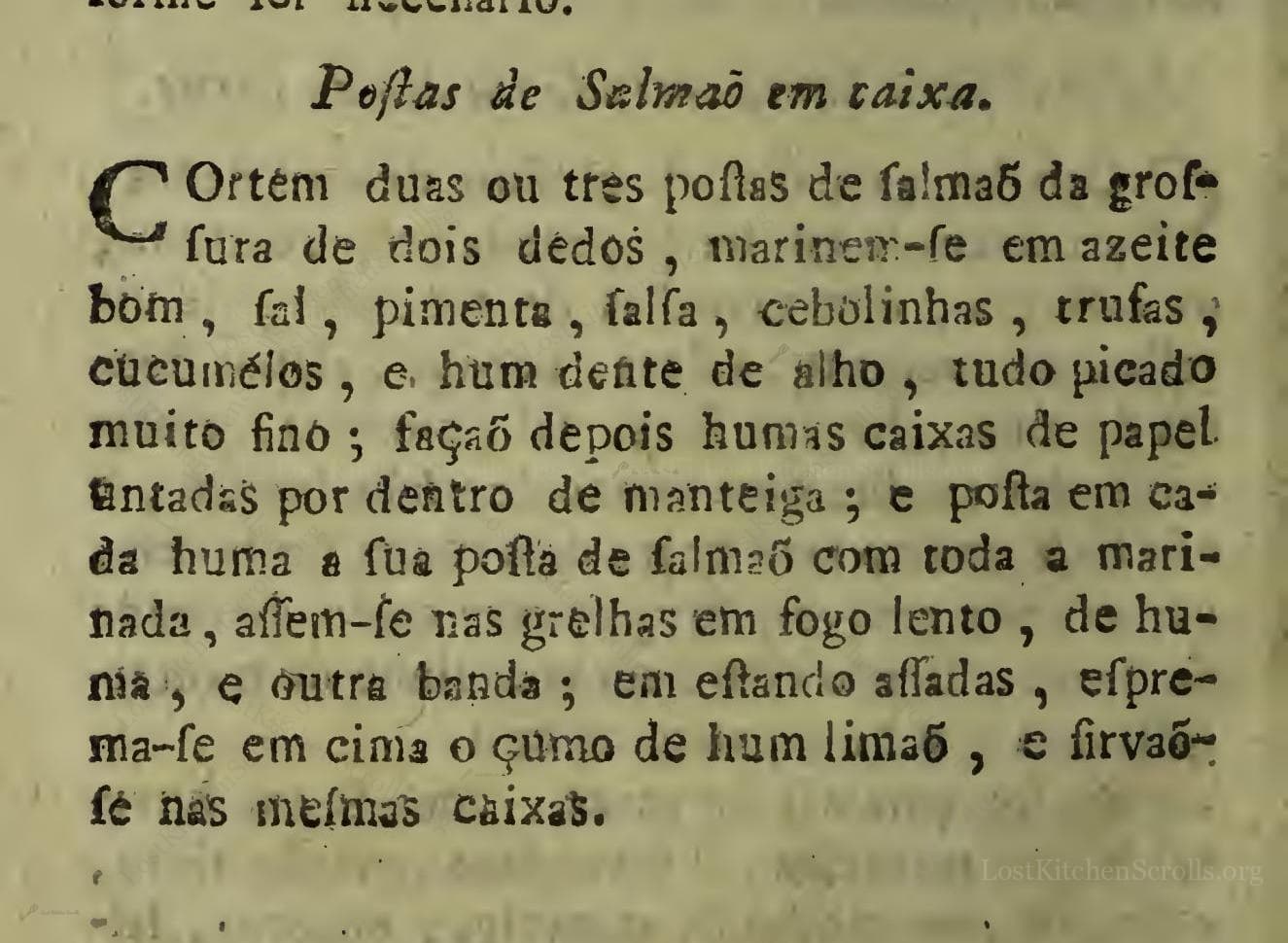 Historical recipe for Poftas De Salmaõ Em Caixa