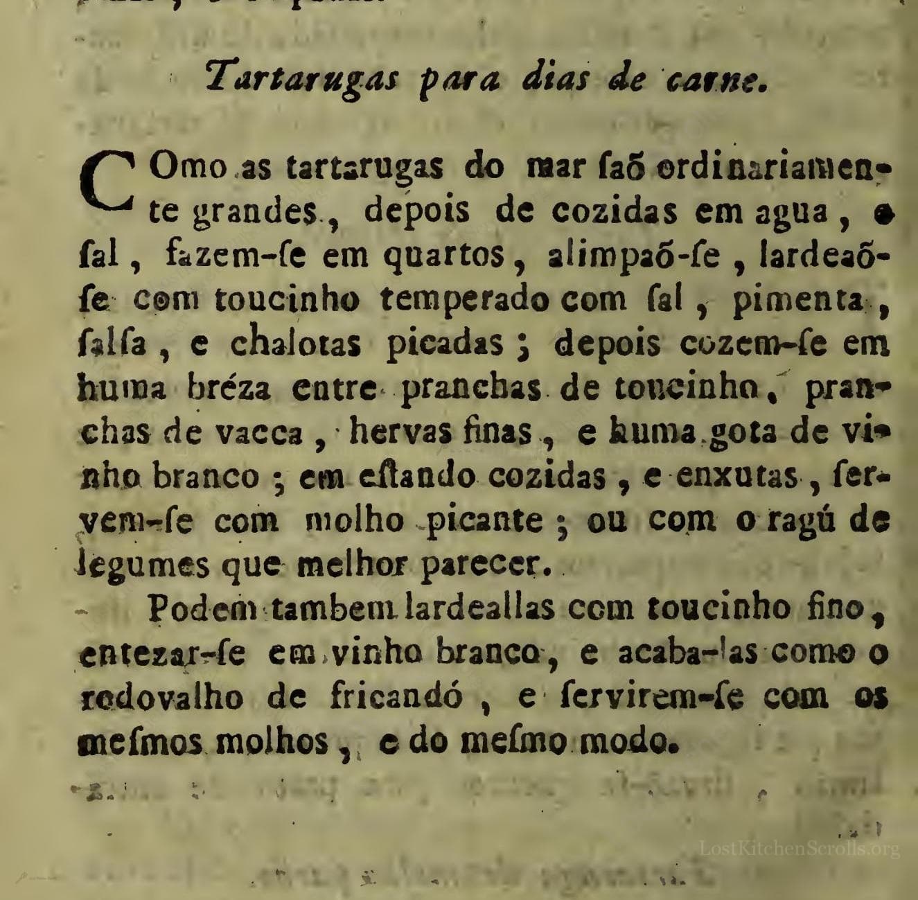 Historical recipe for Tartarugas Para Dias De Carne