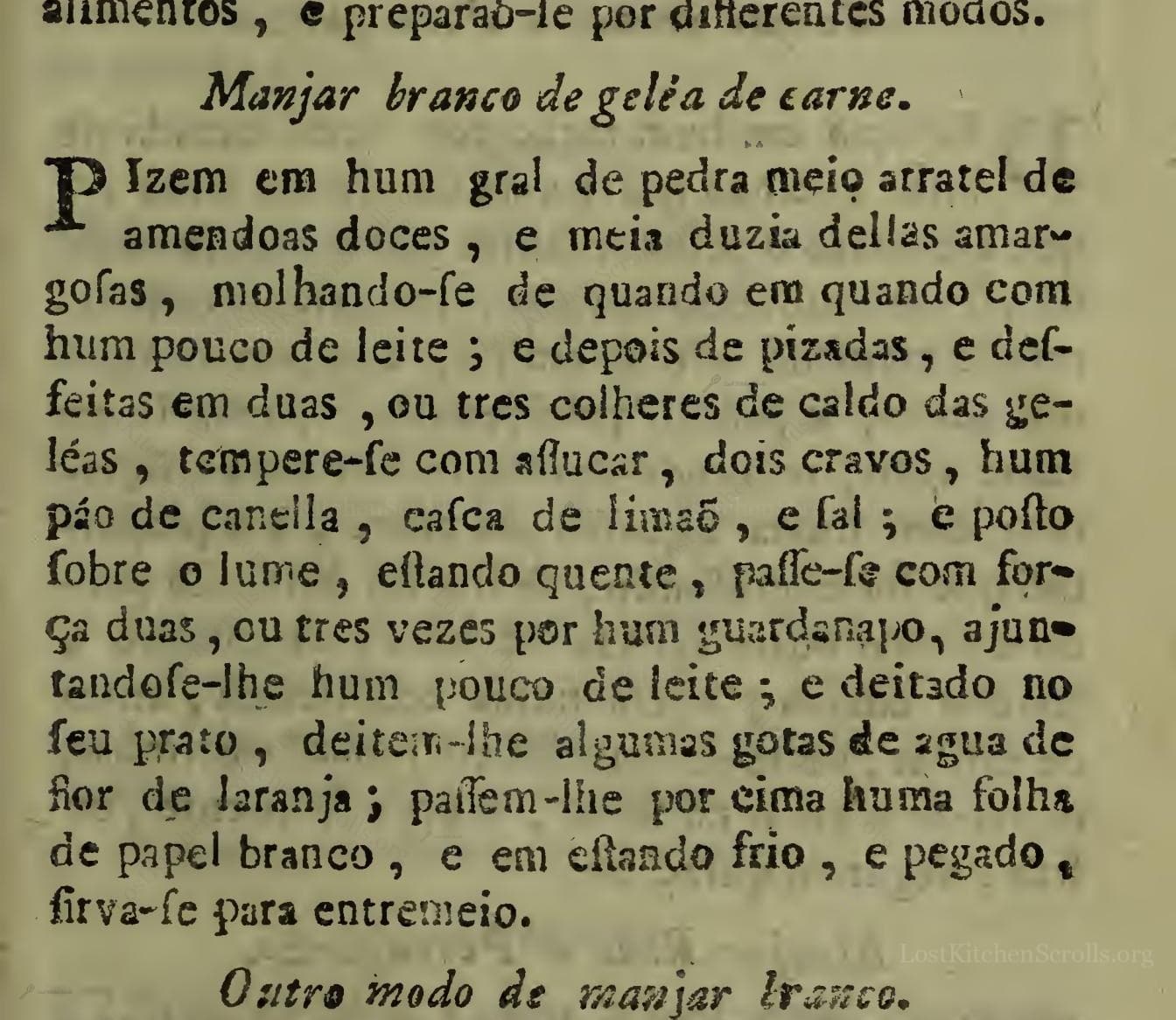 Historical recipe for Manjar Branco De Geléa De Carne