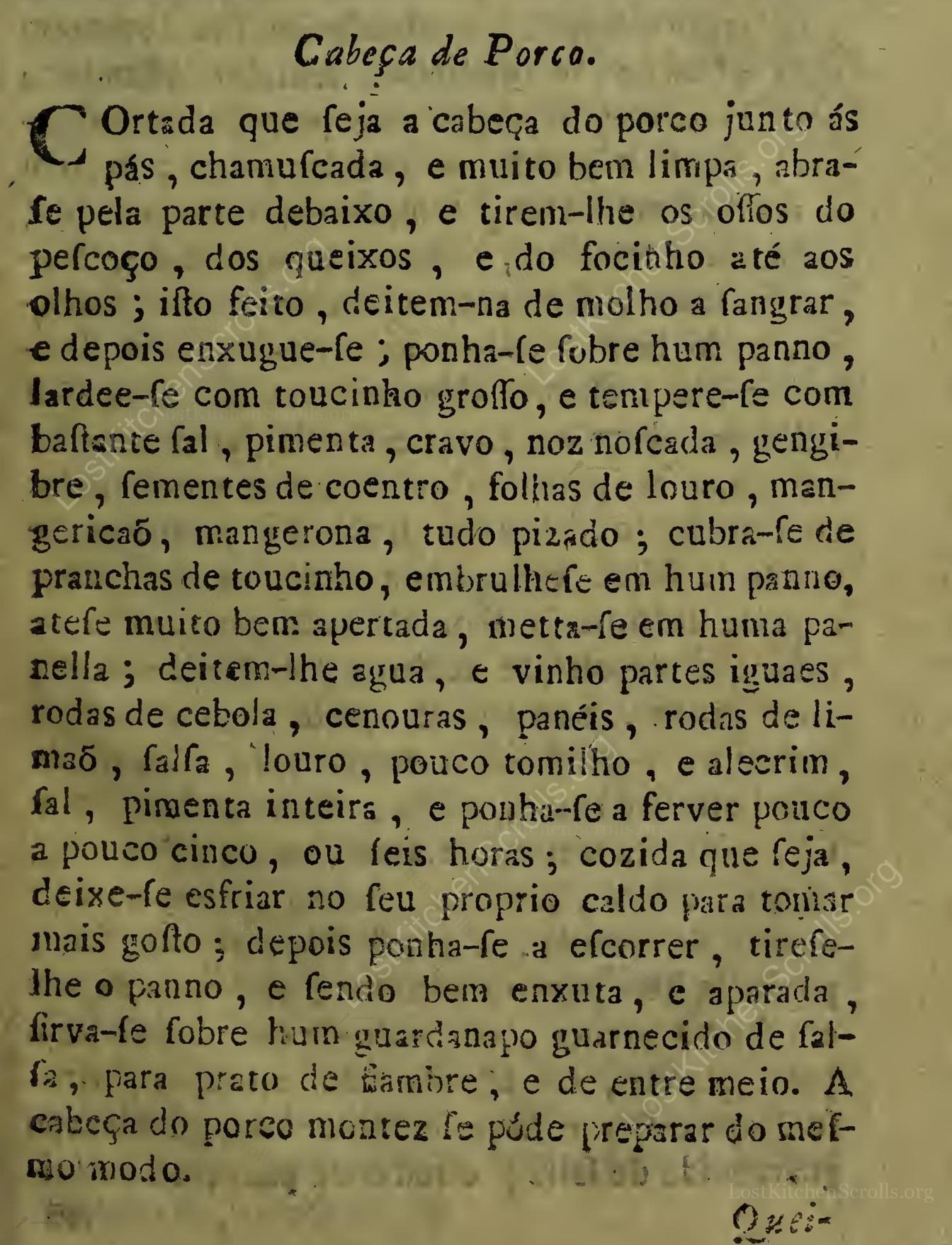 Historical recipe for Cabeça De Porco