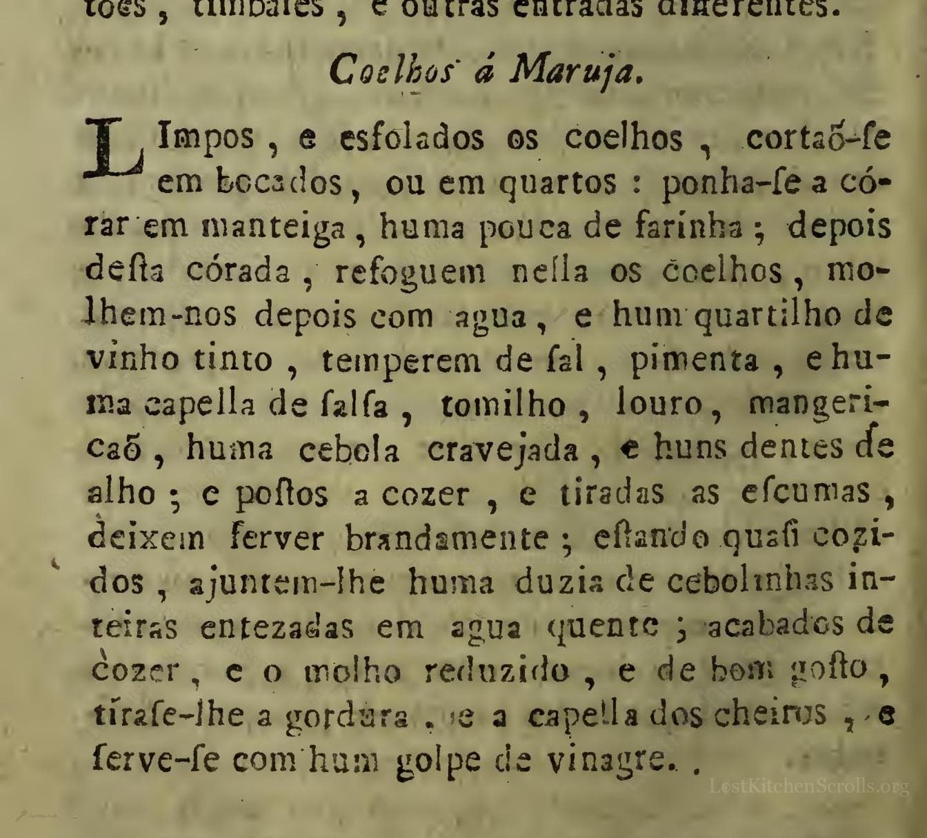 Historical recipe for Coelhos Á Maruja