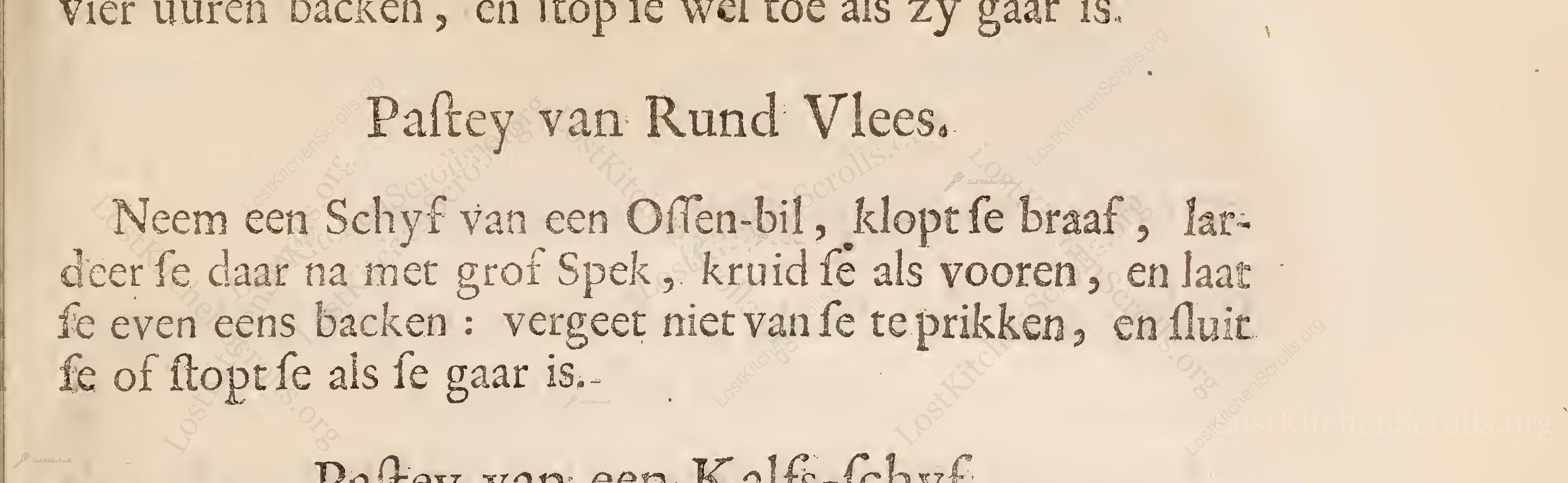 Historical recipe for Paftey Van Rund Vlees