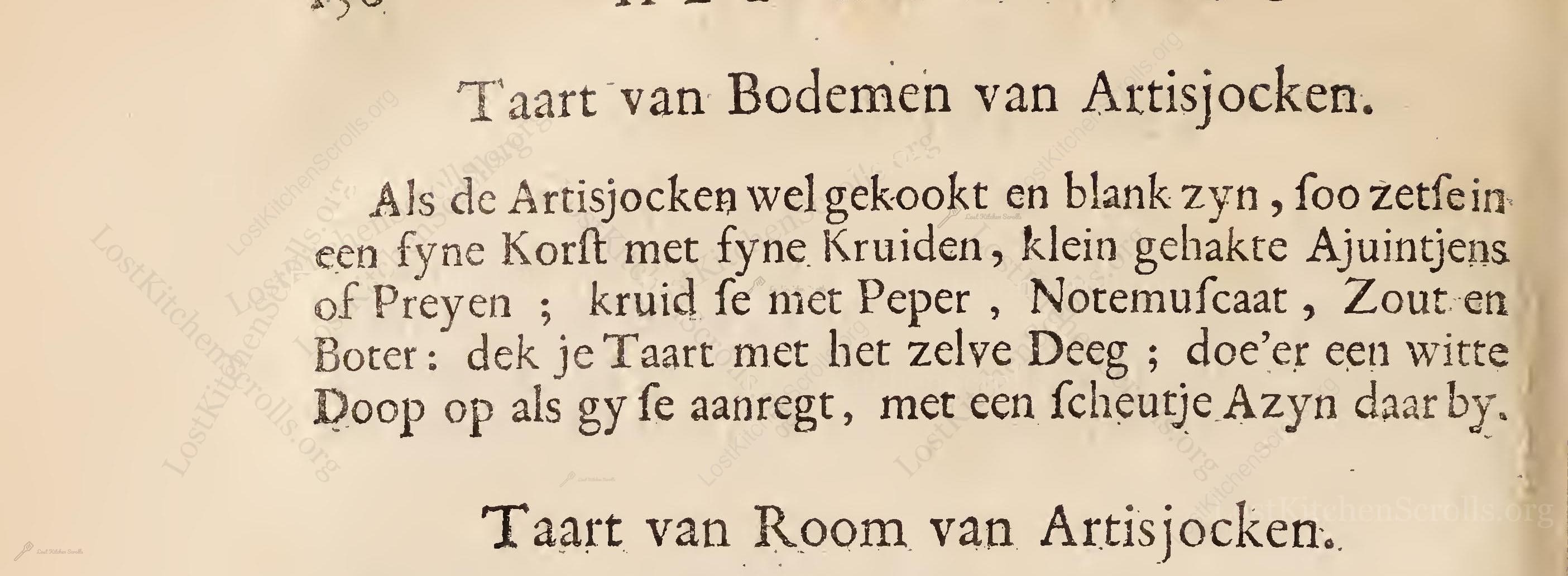 Historical recipe for Taart Van Bodemen Van Artisjocken
