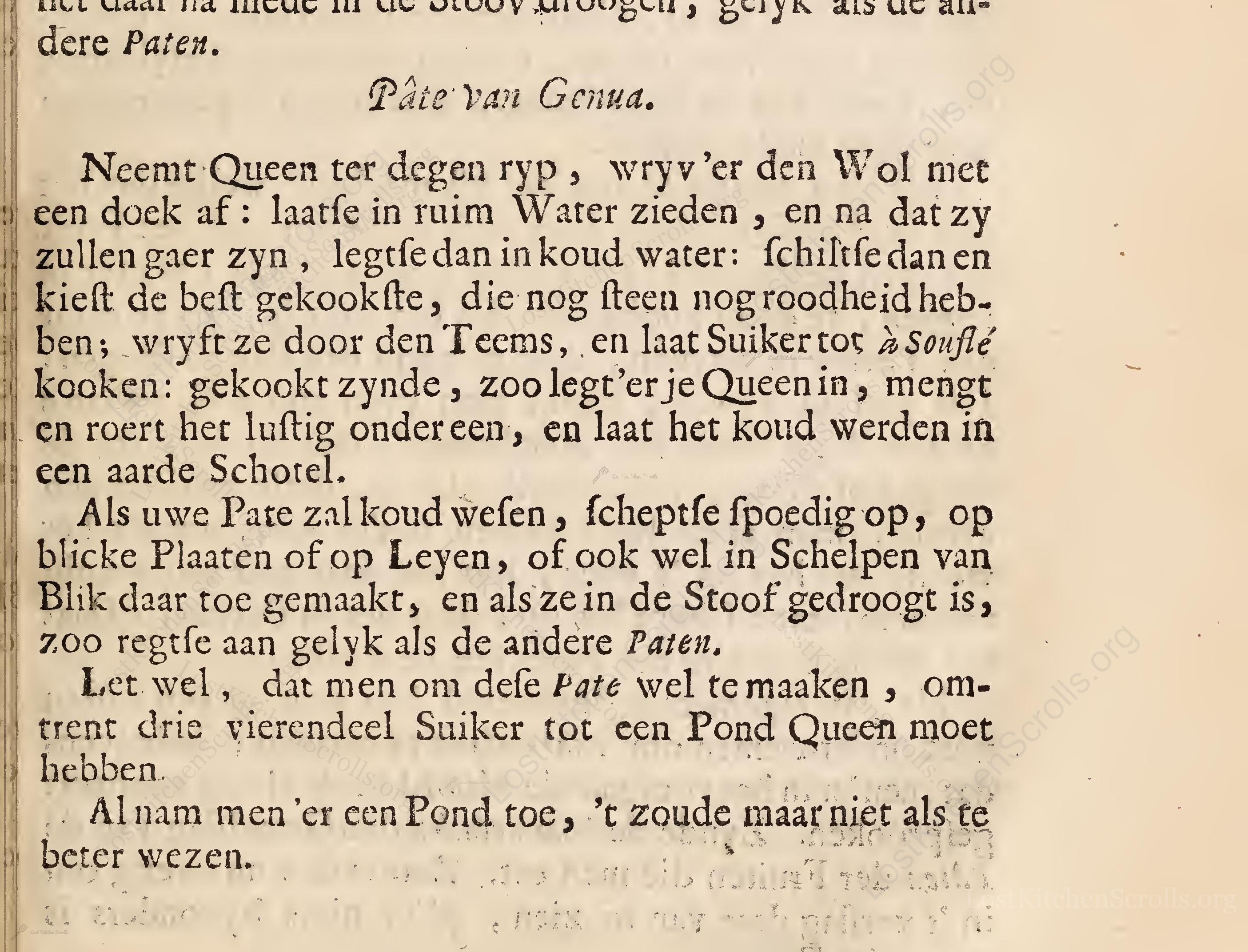 Historical recipe for Pâte Van Genua