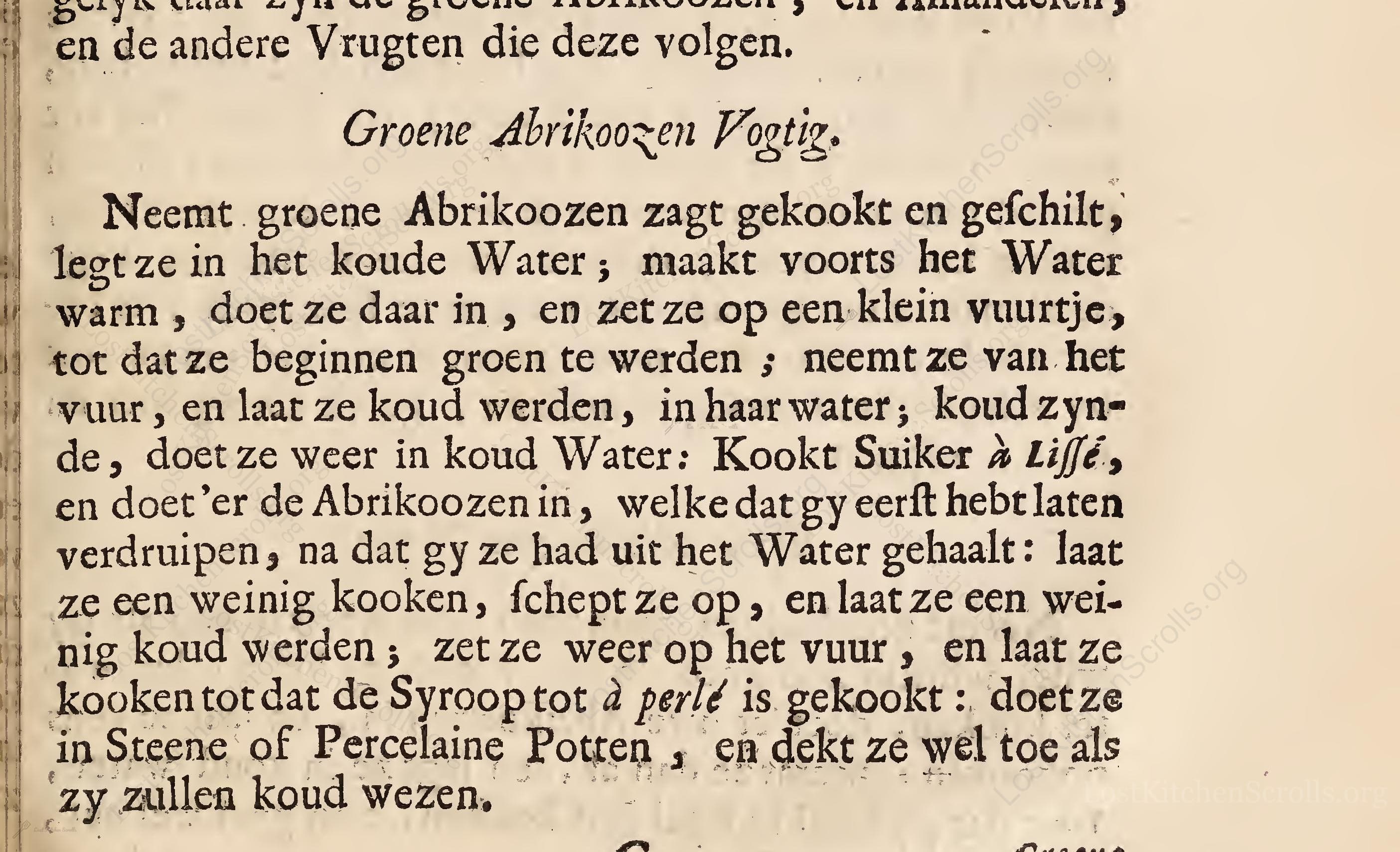 Historical recipe for Groene Abrikoozen Vogtige