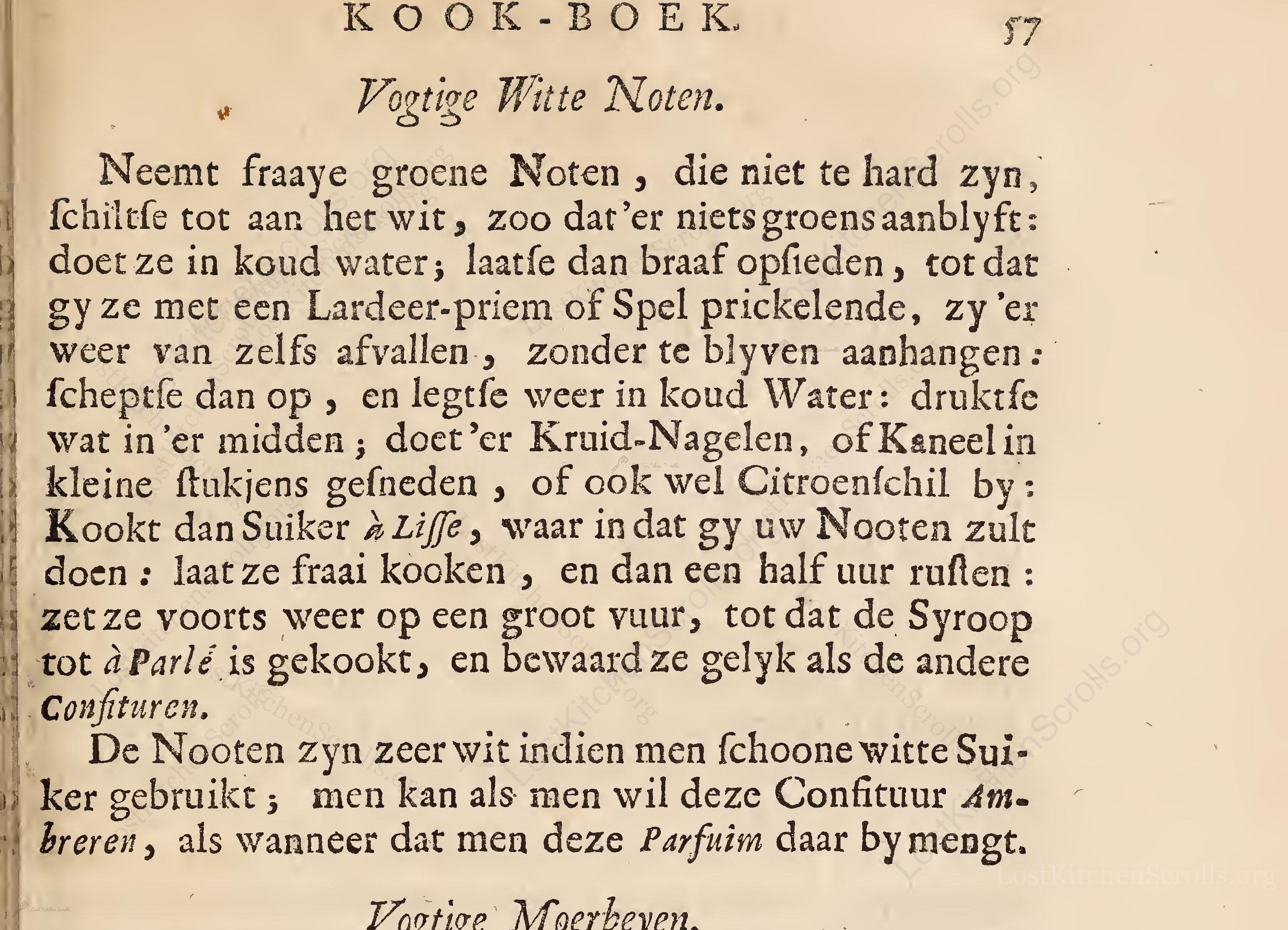 Historical recipe for Vogtige Witte Noten