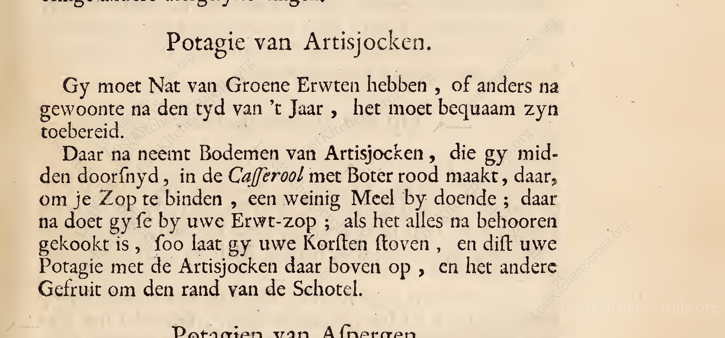 Historical recipe for Potagie Van Artisjocken