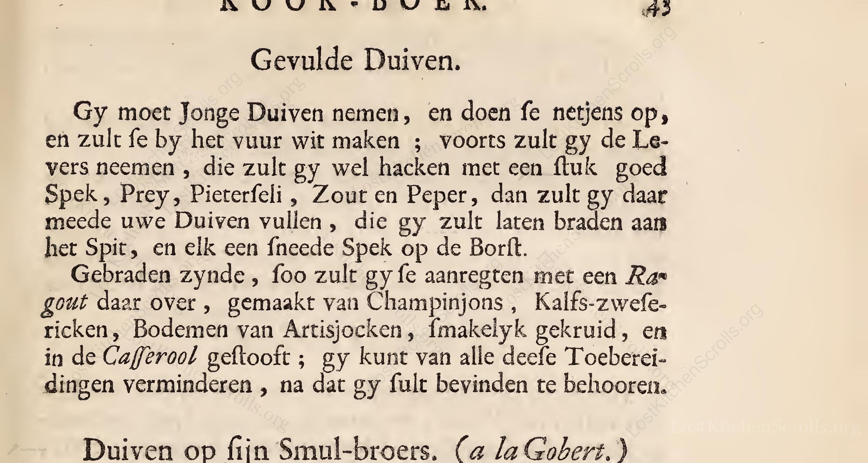 Historical recipe for Gevulde Duiven