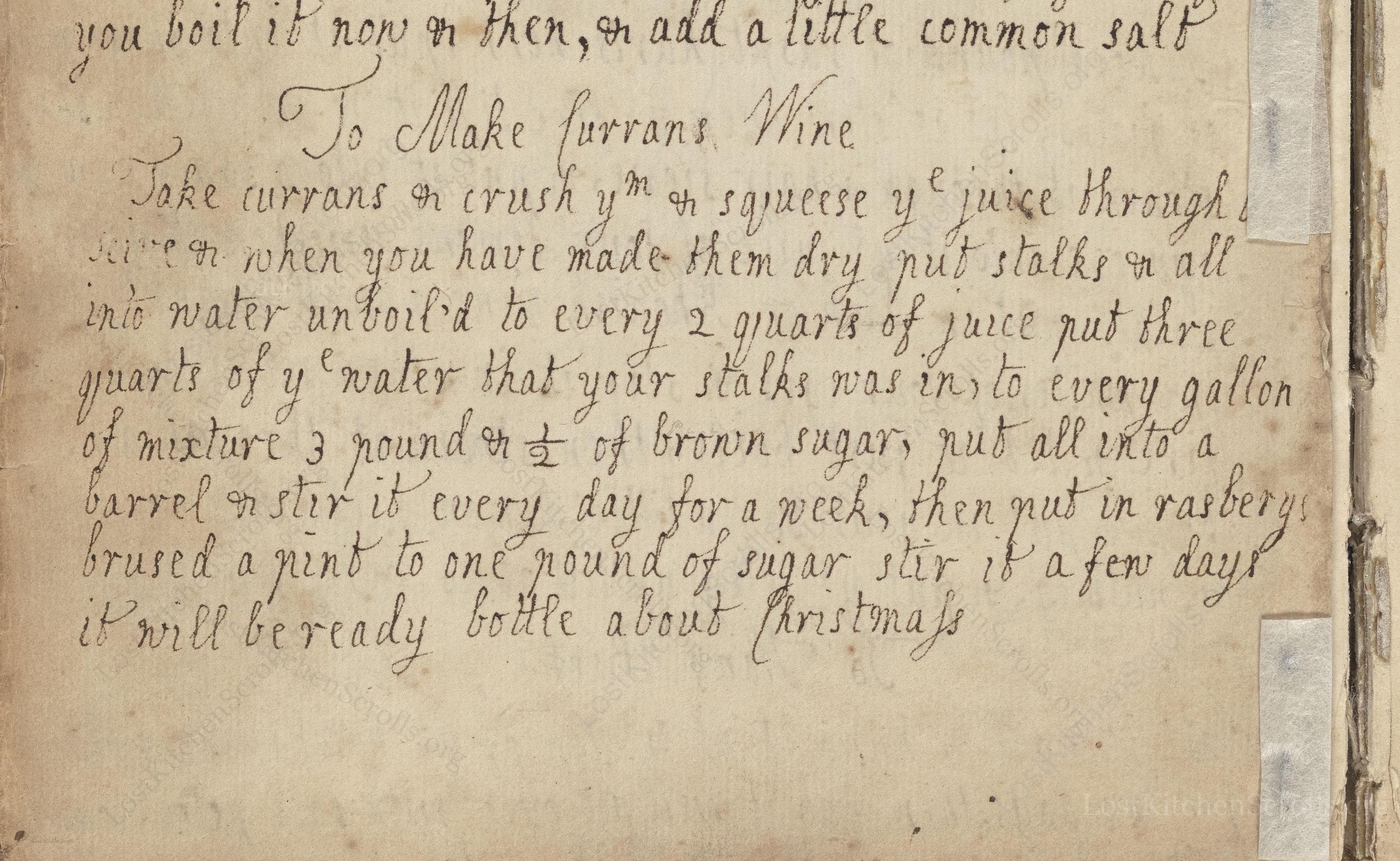 Historical recipe for To Make Currans Wine