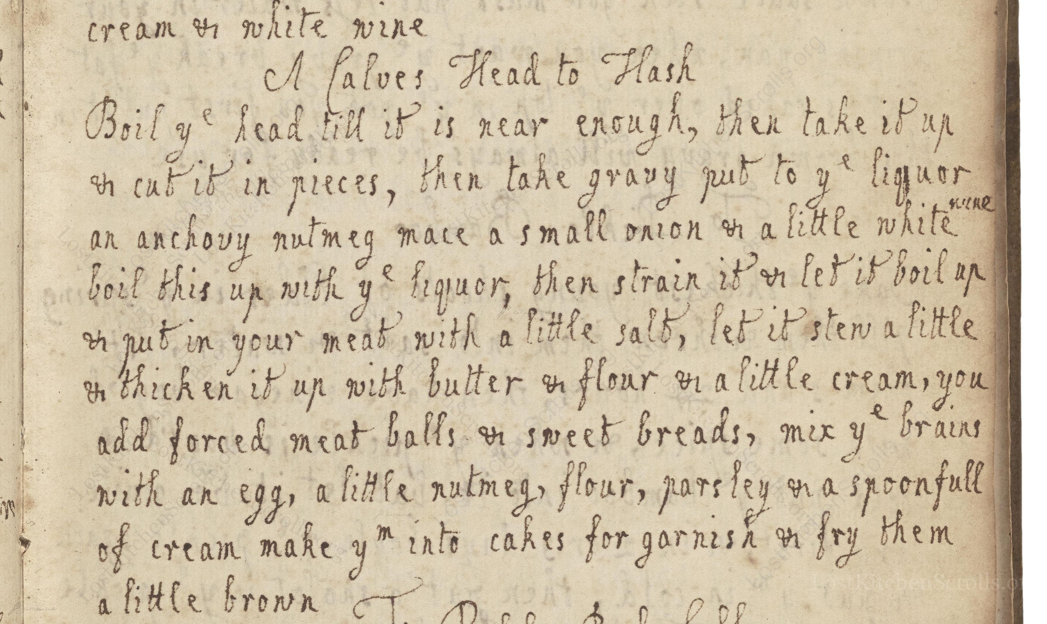 Historical recipe for A Calves Head To Hash