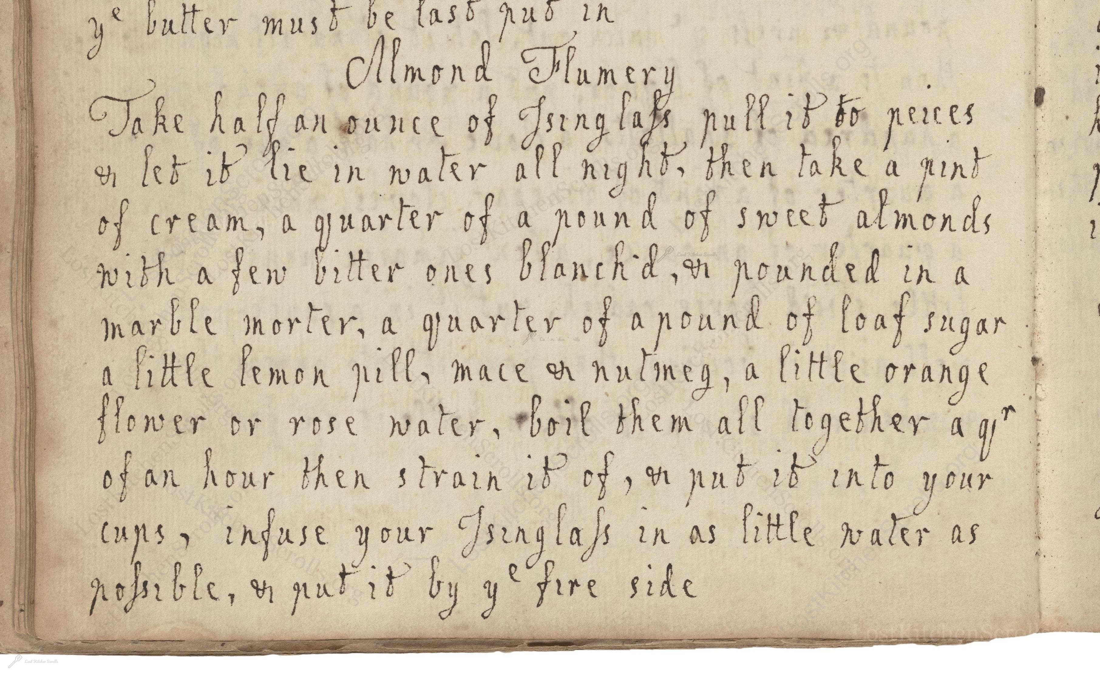 Historical recipe for Almond Flumery