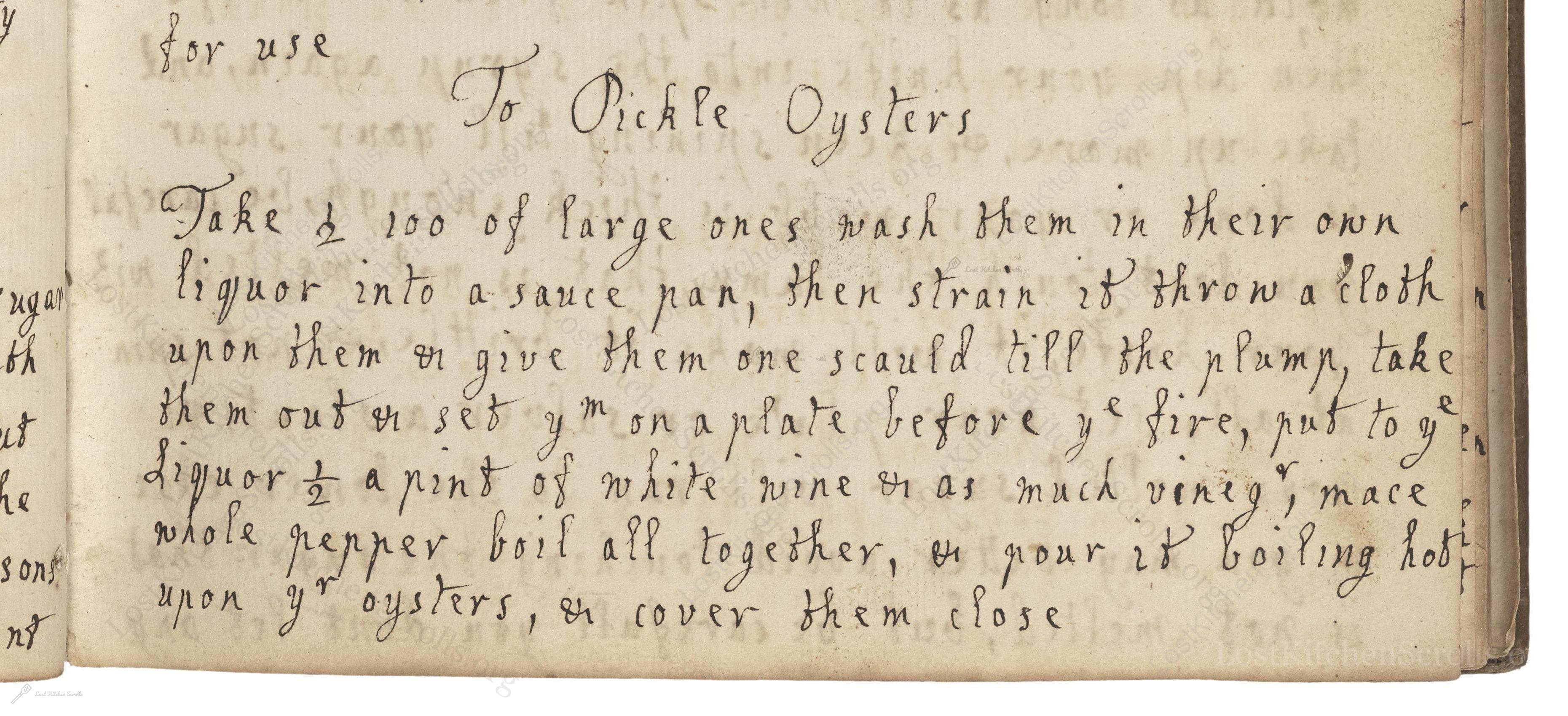 Historical recipe for To Pickle Oysters