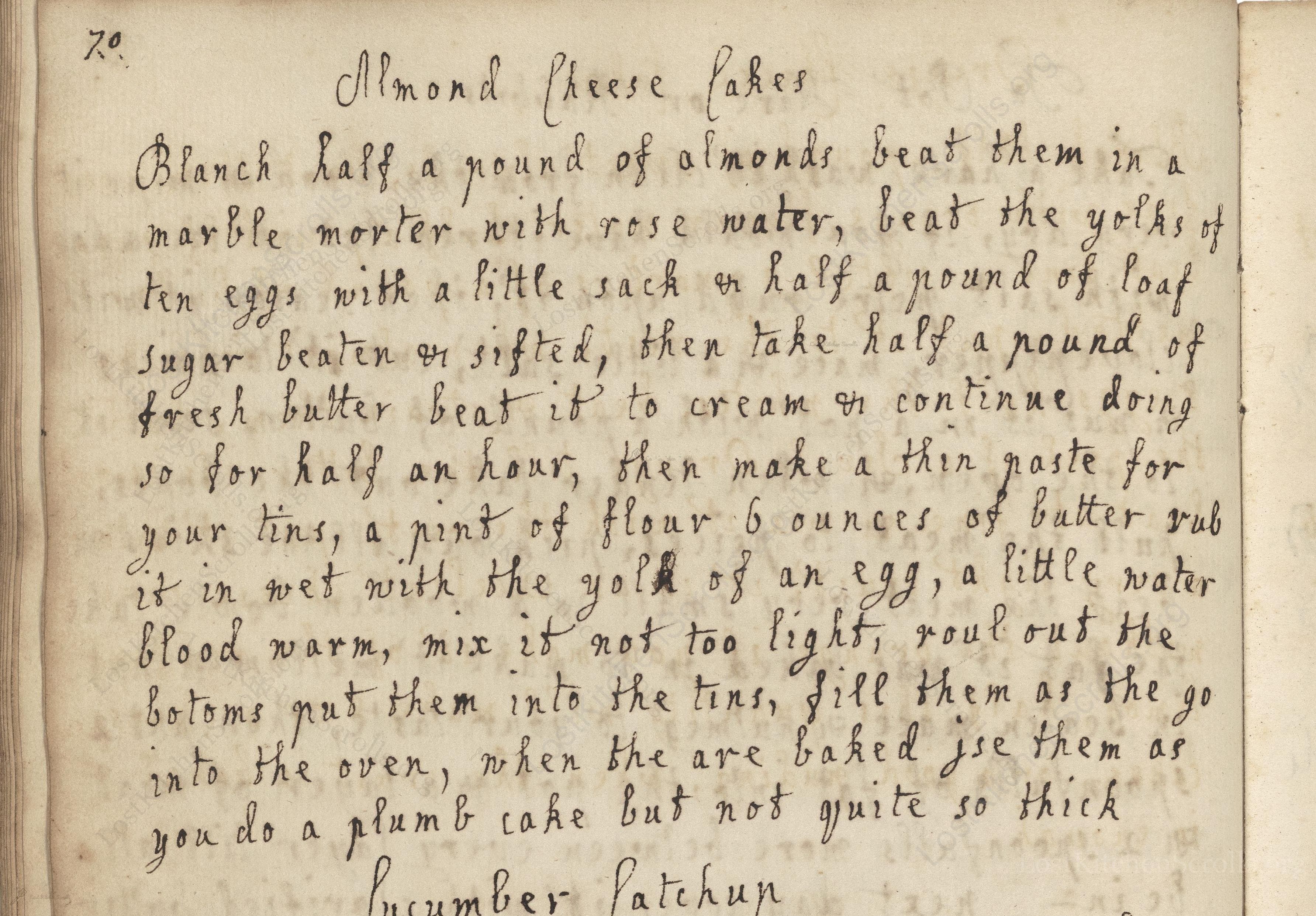 Historical recipe for Almond Cheese Cakes