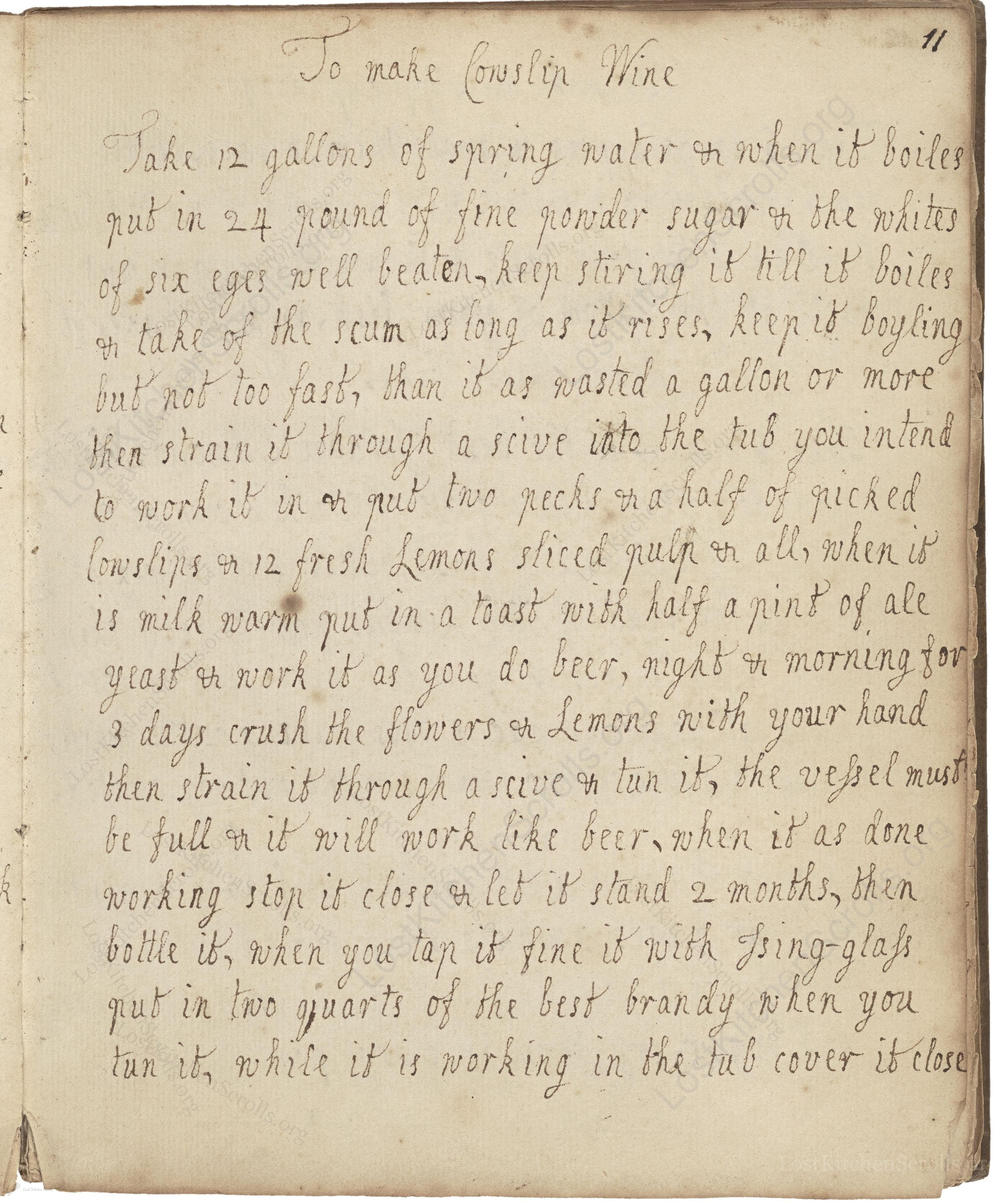 Historical recipe for To Make Cowslip Wine
