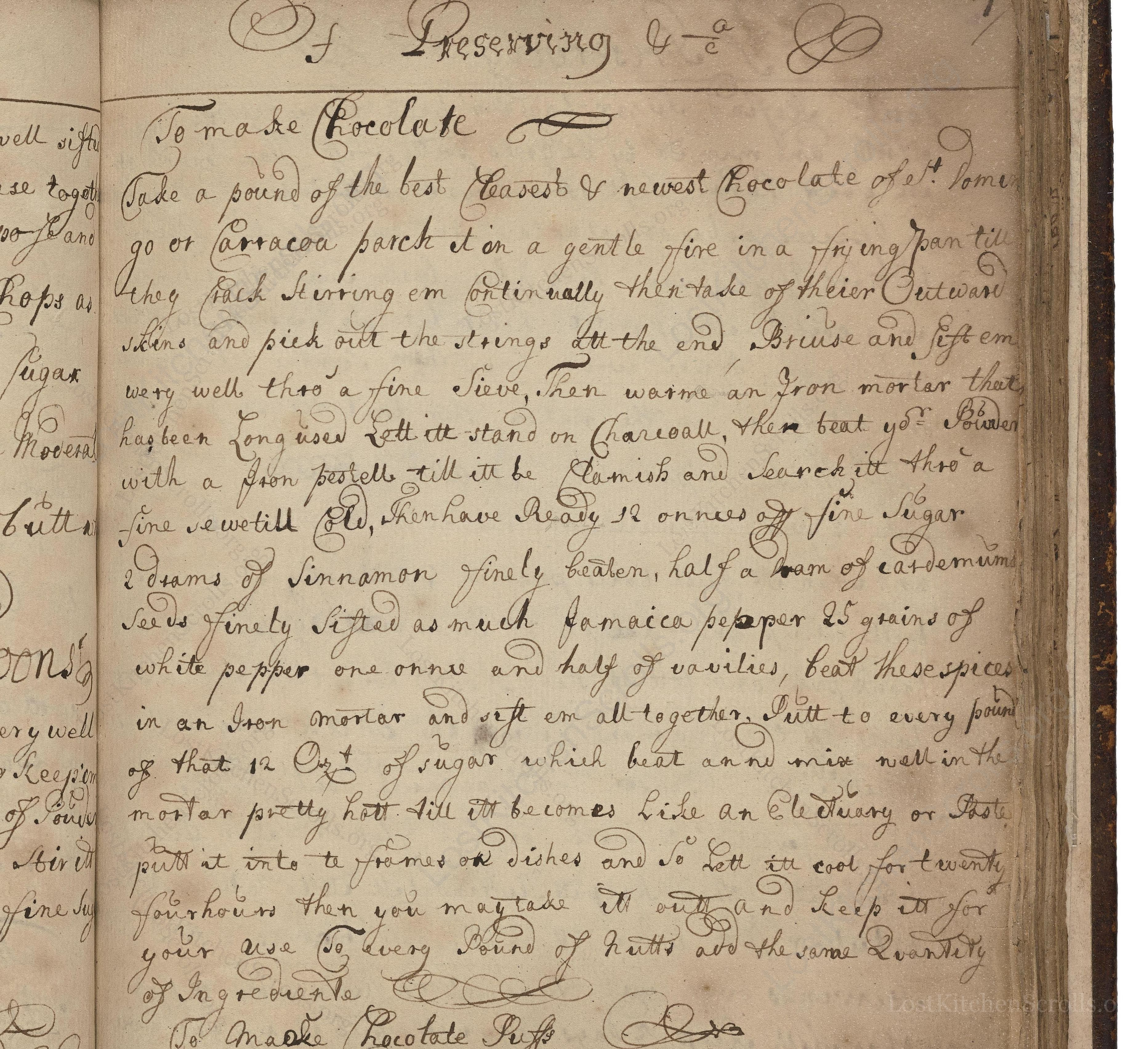 Historical recipe for To Make Chocolate
