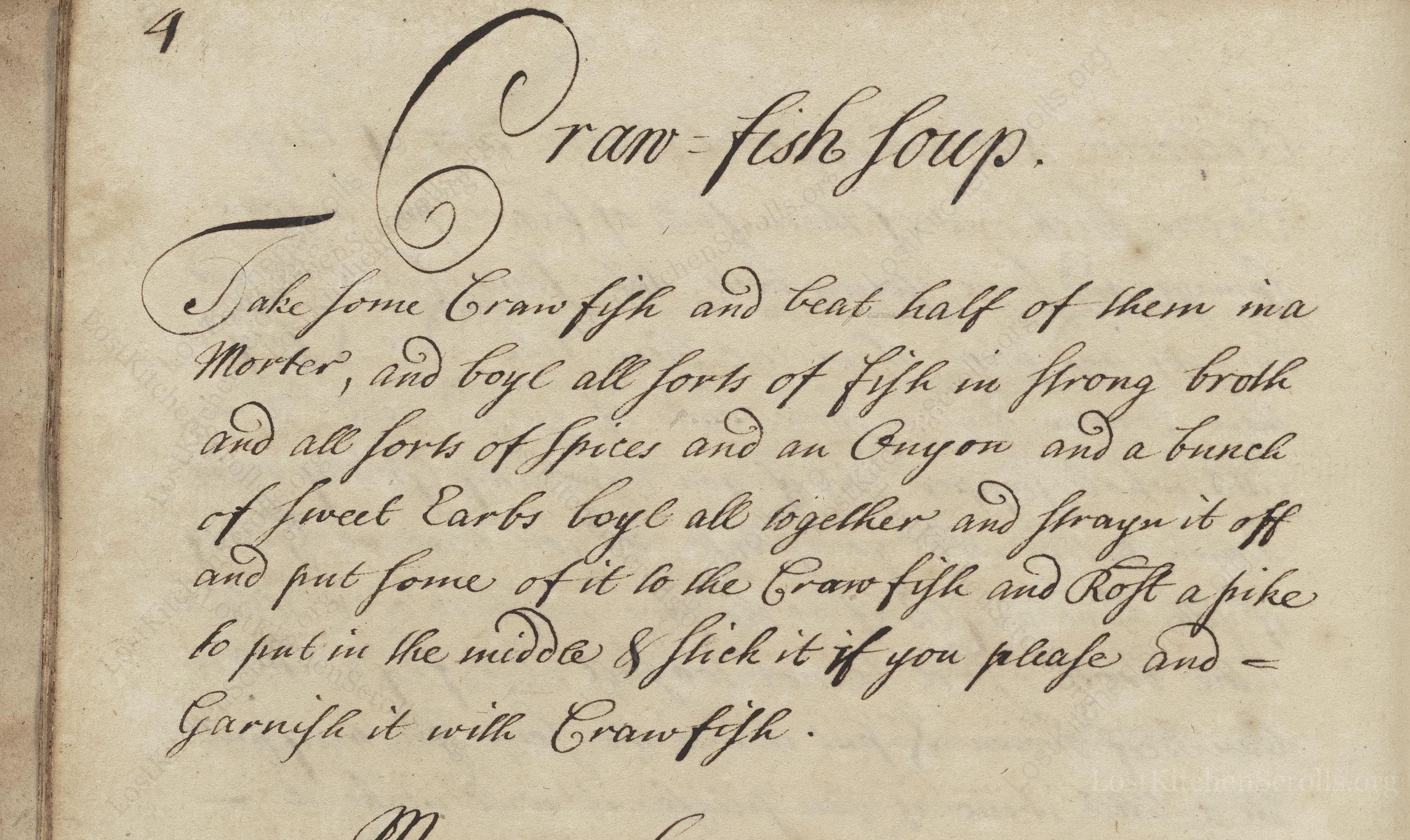 Historical recipe for Craw-Fish Soup