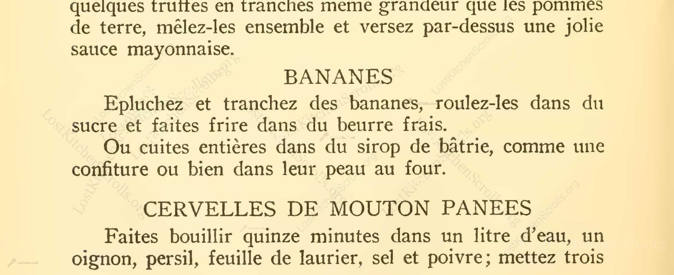Historical recipe for Bananes