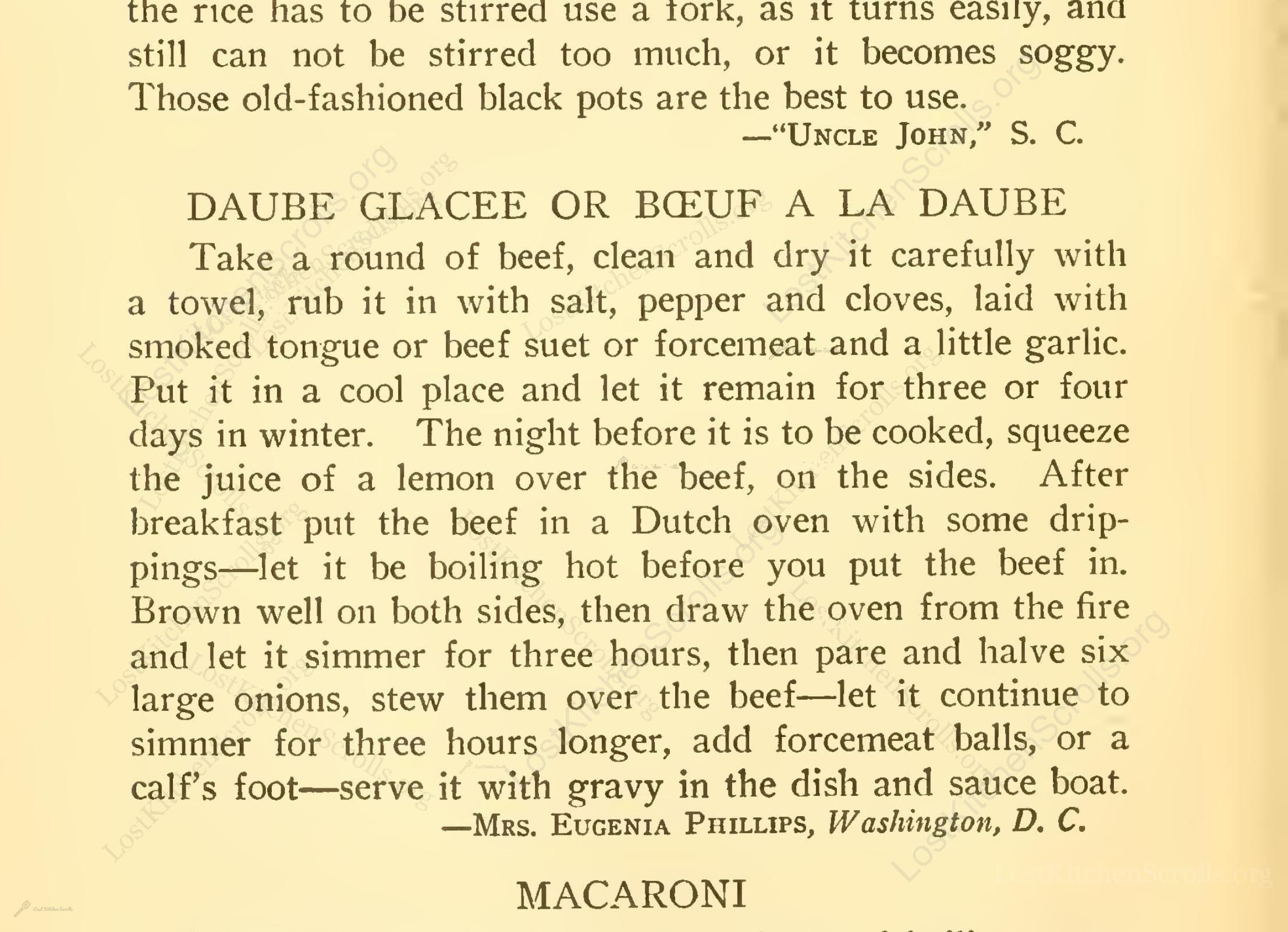 Historical recipe for Daube Glacee Or Bœuf A La Daube