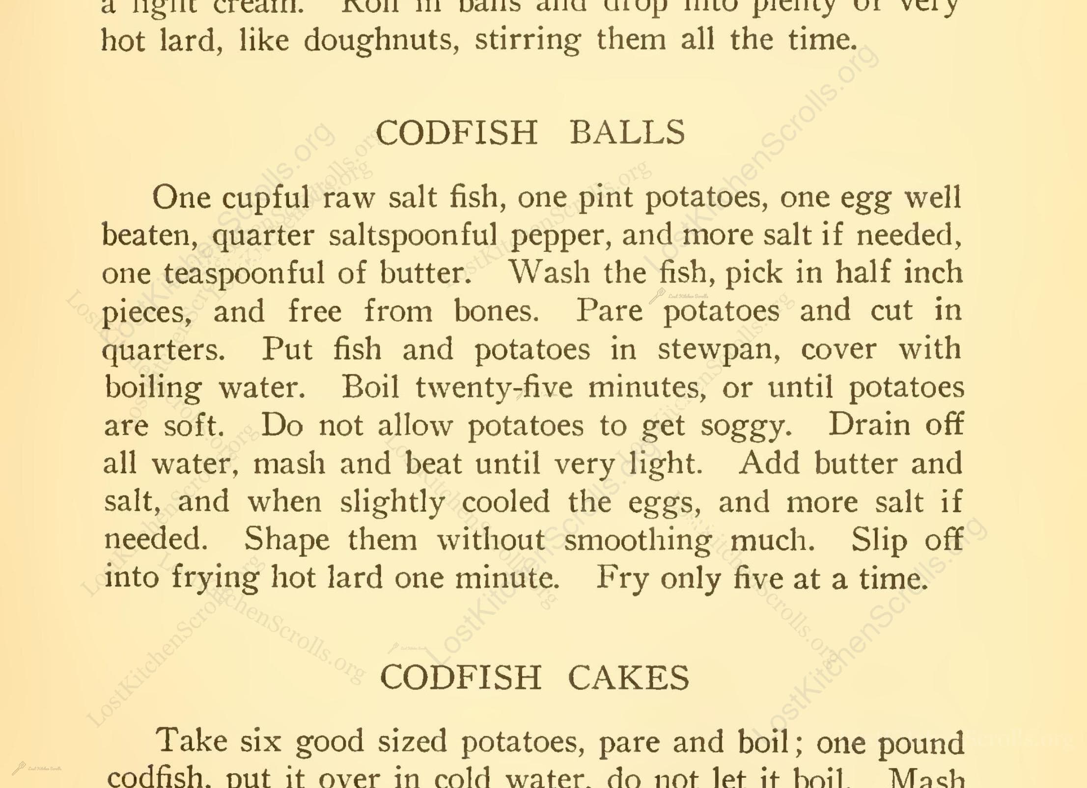 Historical recipe for Codfish Balls