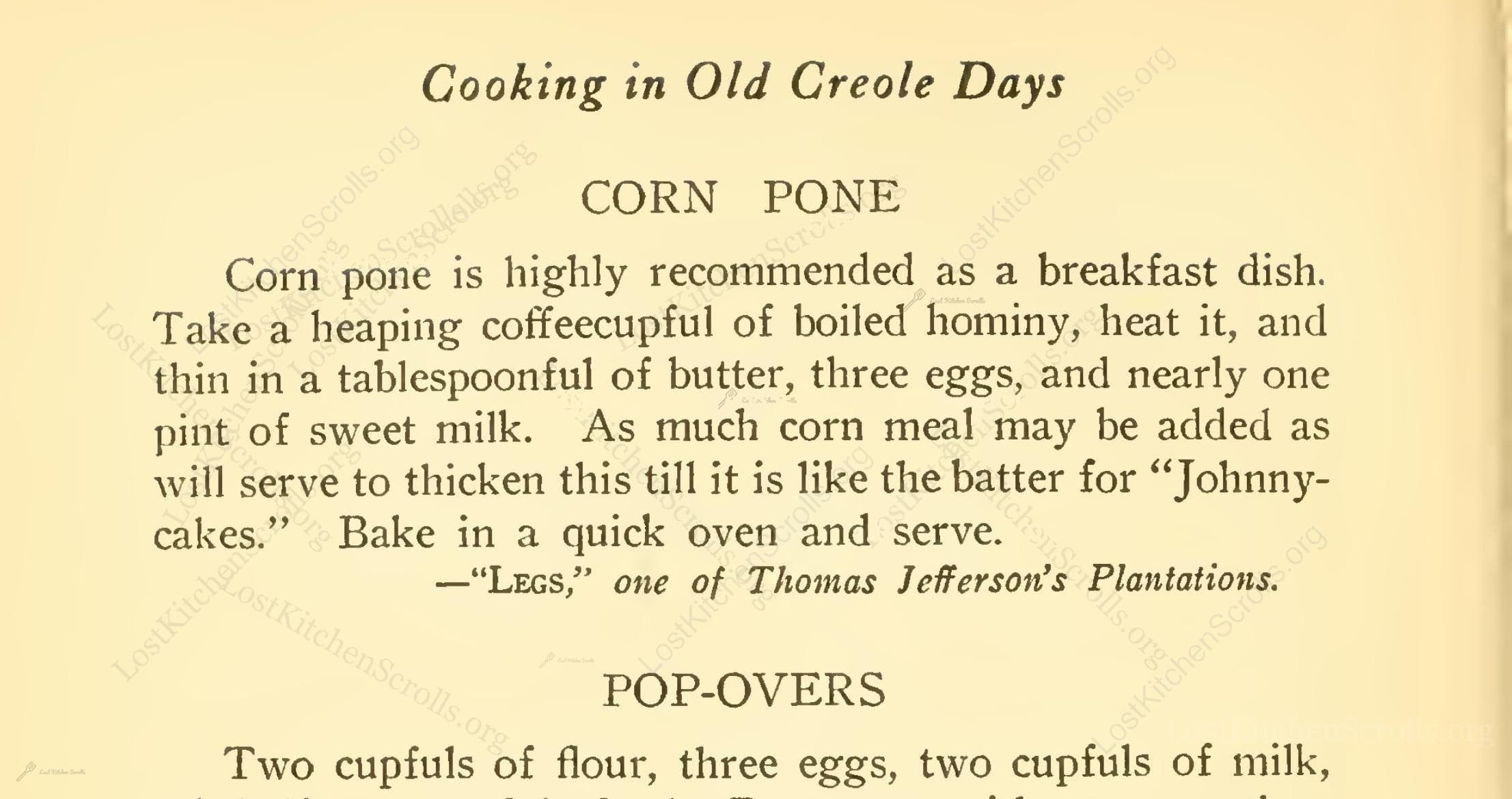 Historical recipe for Corn Pone
