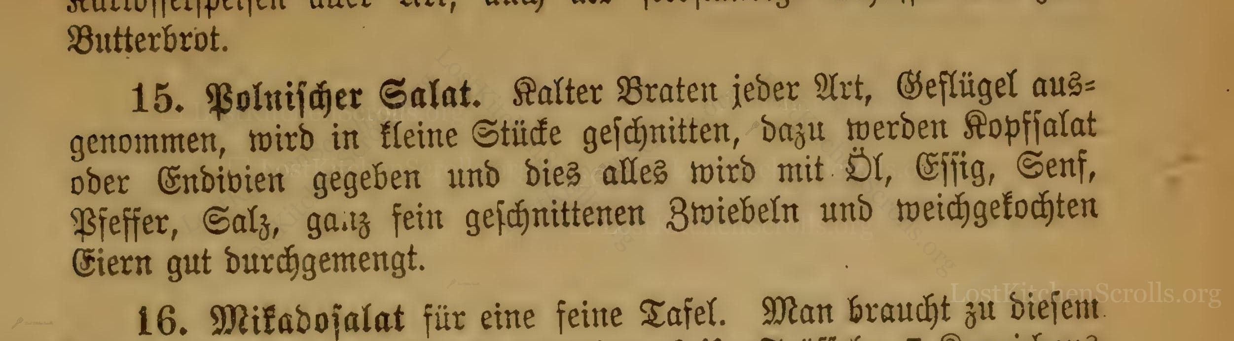 Historical recipe for Polniſcher Salat
