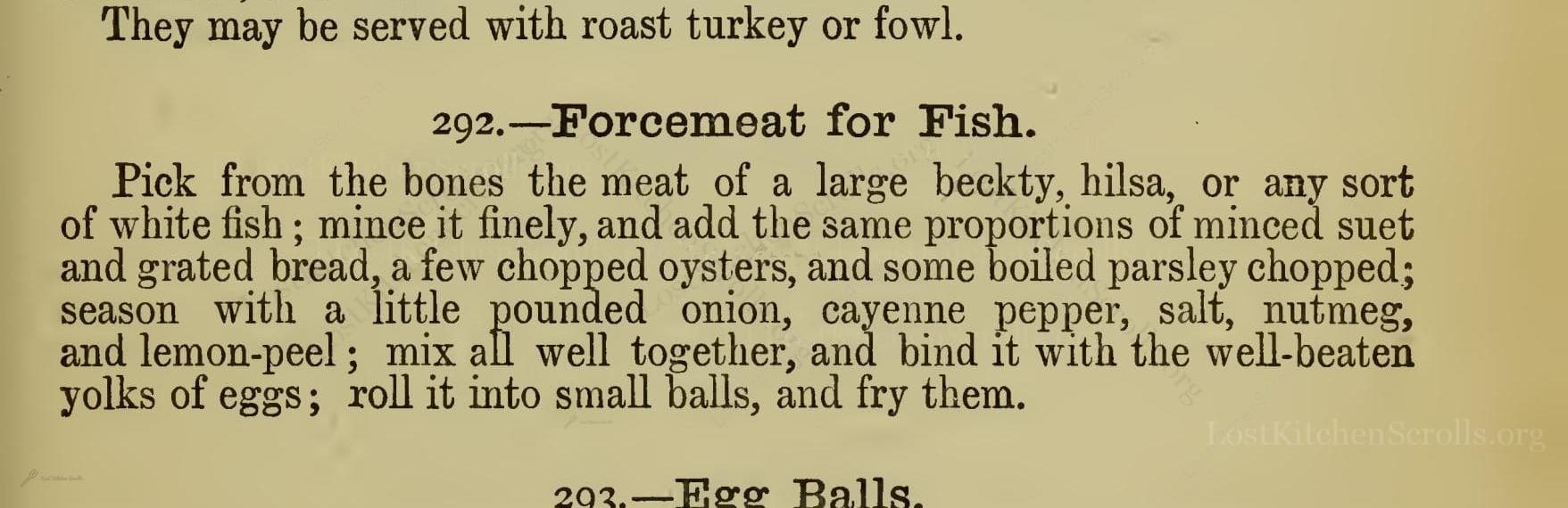 Historical recipe for —Forcemeat For Fish