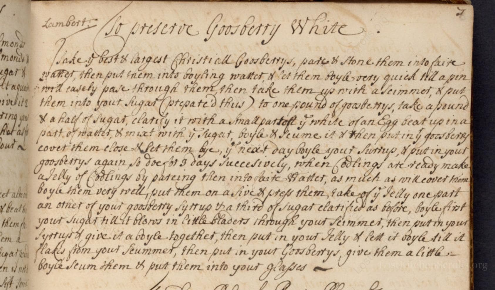 Historical recipe for To Preserve Goosberry White