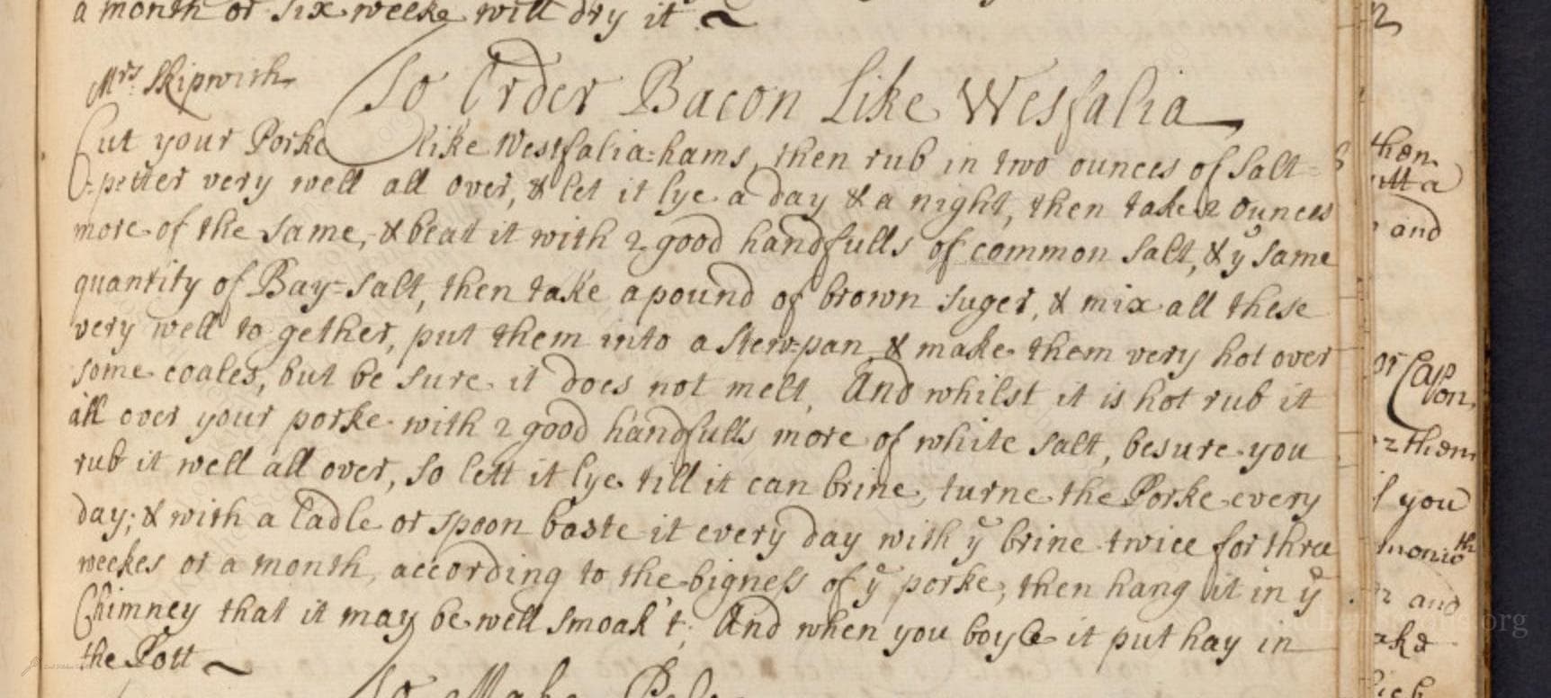 Historical recipe for To Order Bacon Like Westfalia