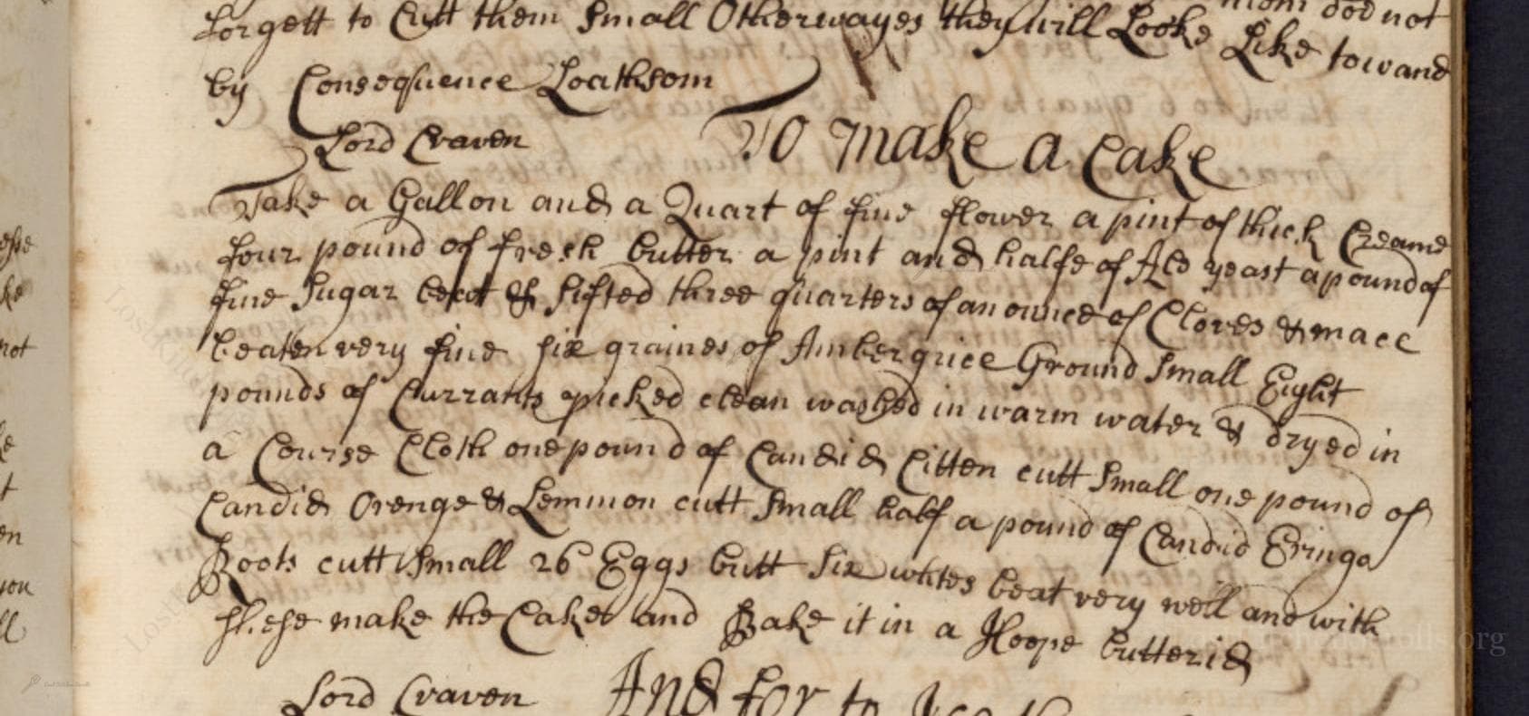 Historical recipe for To Make A Cake