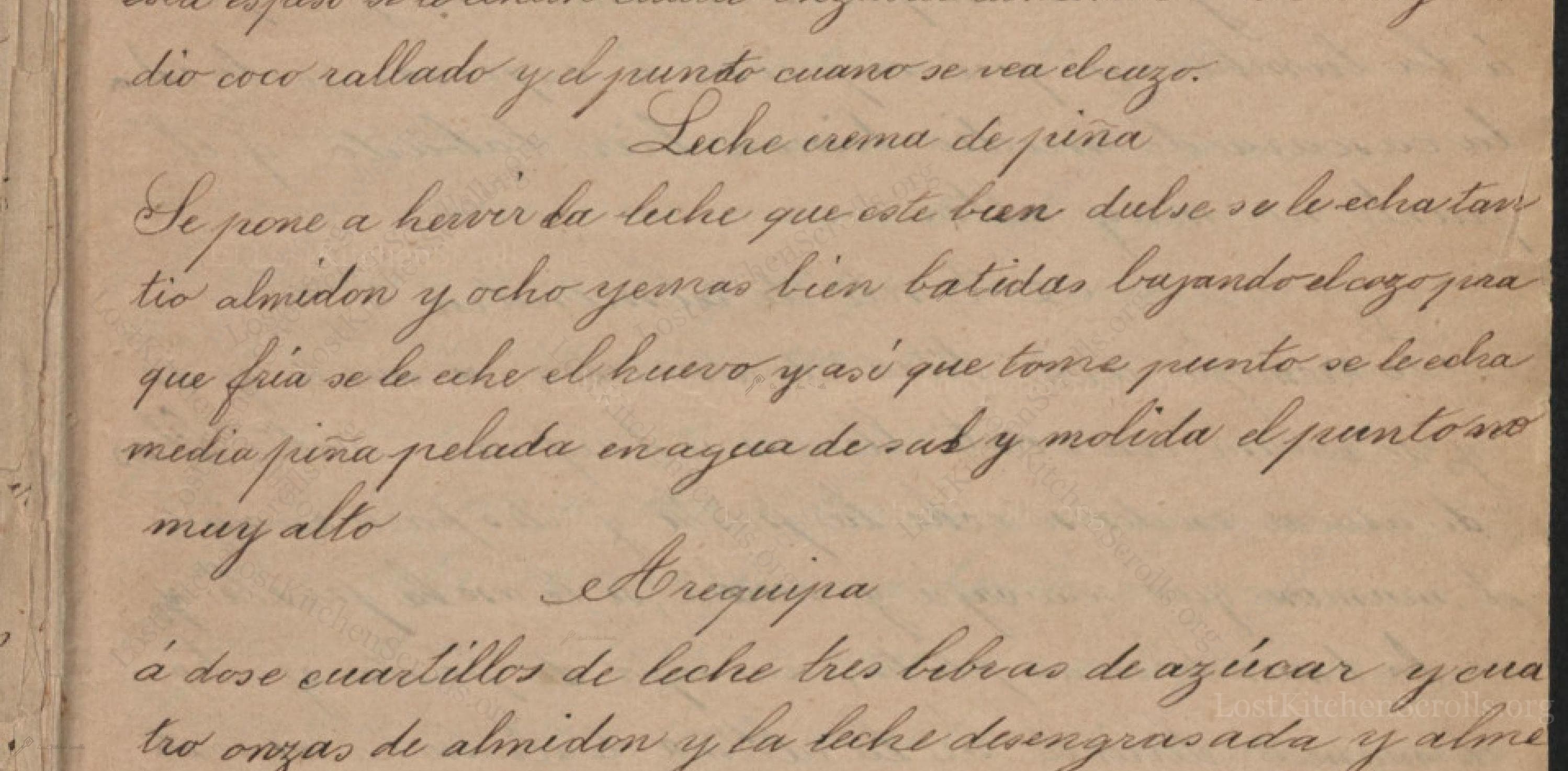 Historical recipe for Leche Crema De Piña