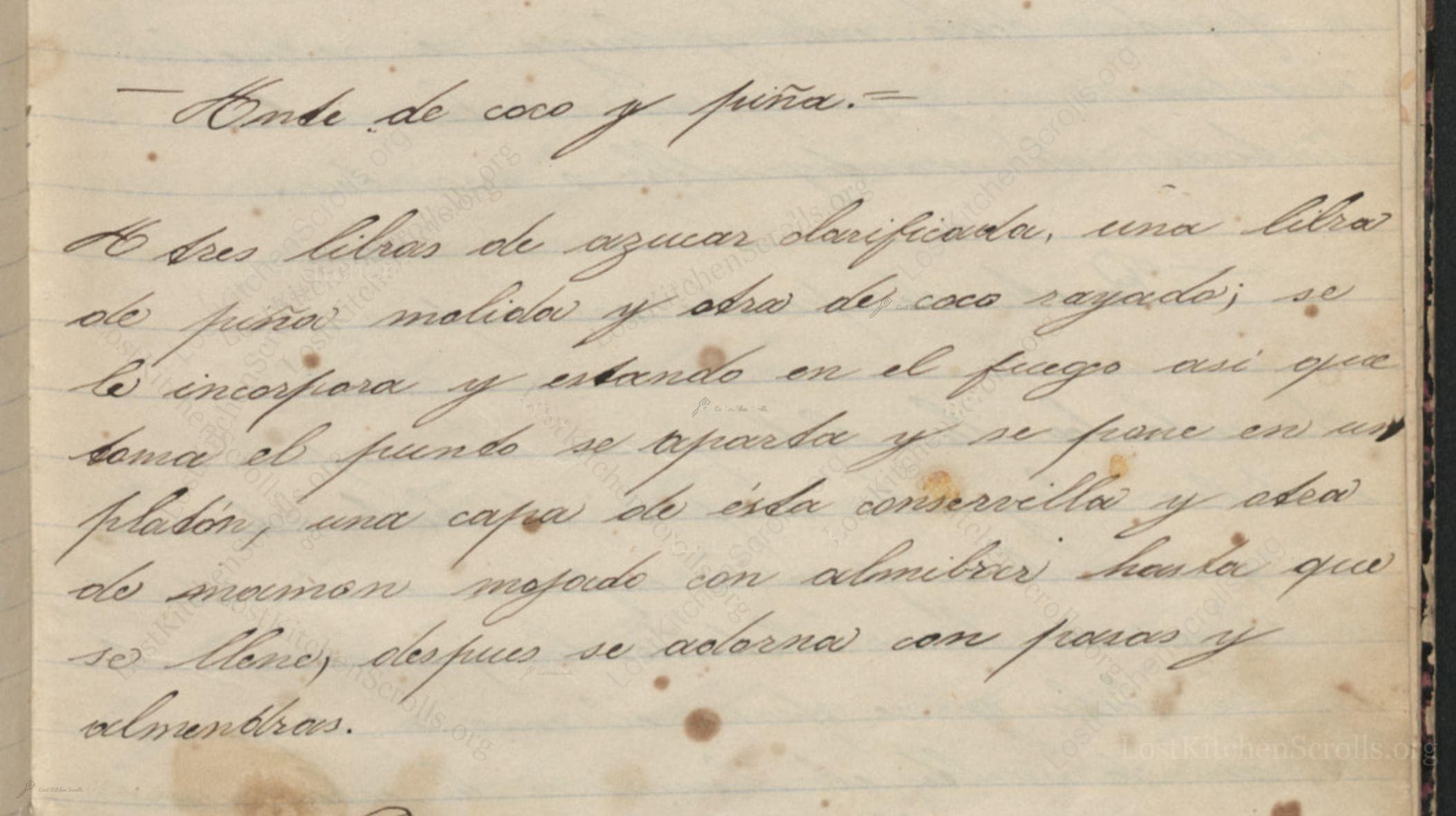 Historical recipe for Ente De Coco Y Piña