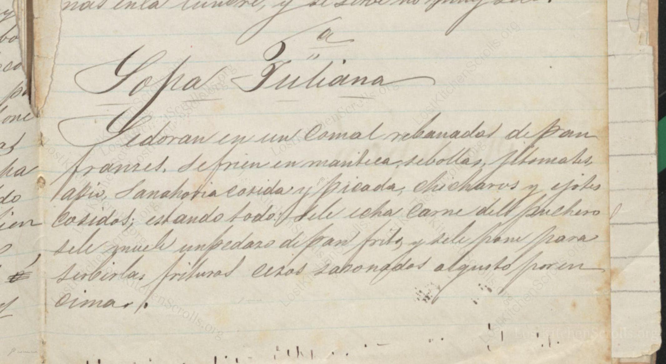 Historical recipe for Sopa Juliana