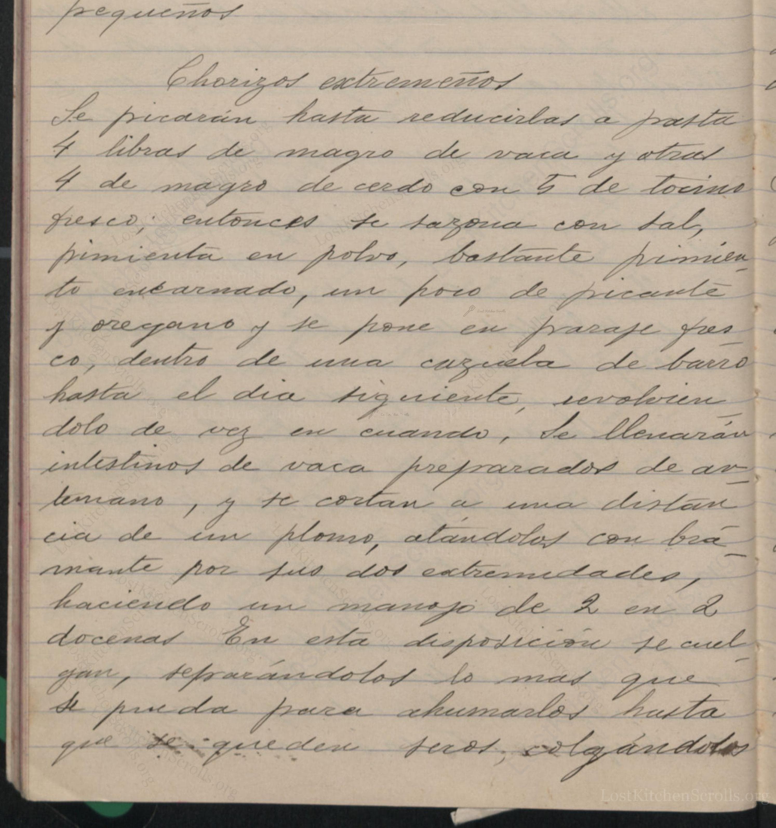 Historical recipe for Chorizos Extremeños