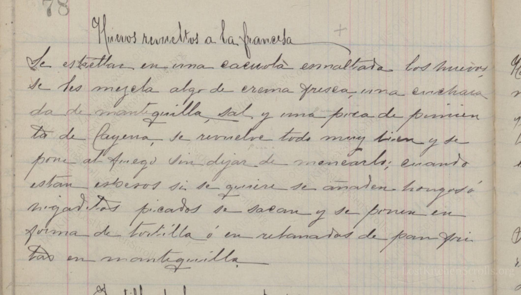 Historical recipe for Huevos Revueltos A La Francesa