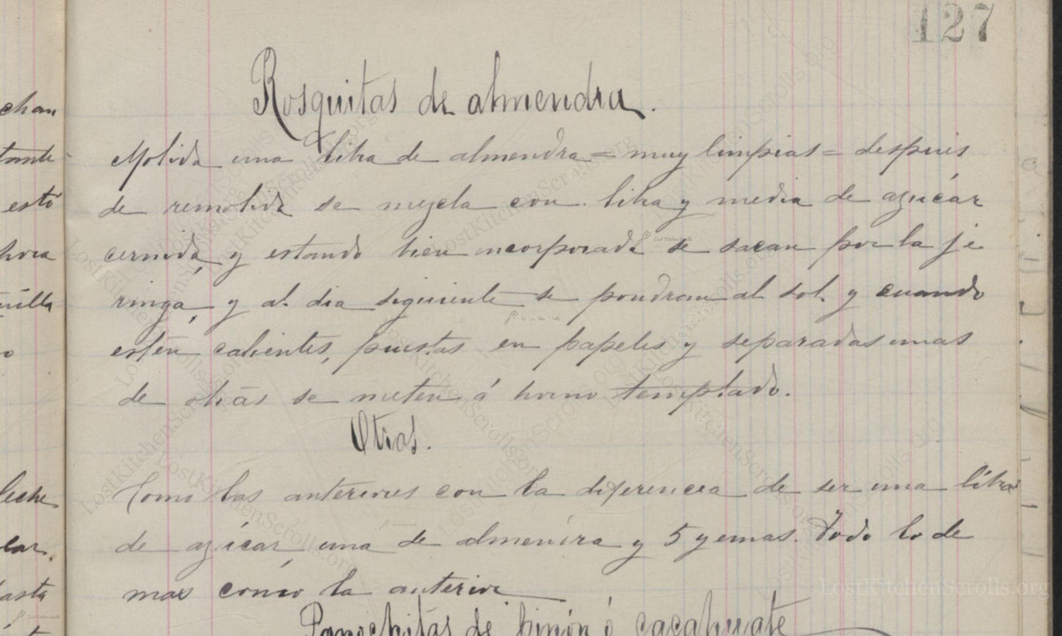 Historical recipe for Rosquitas De Almendra